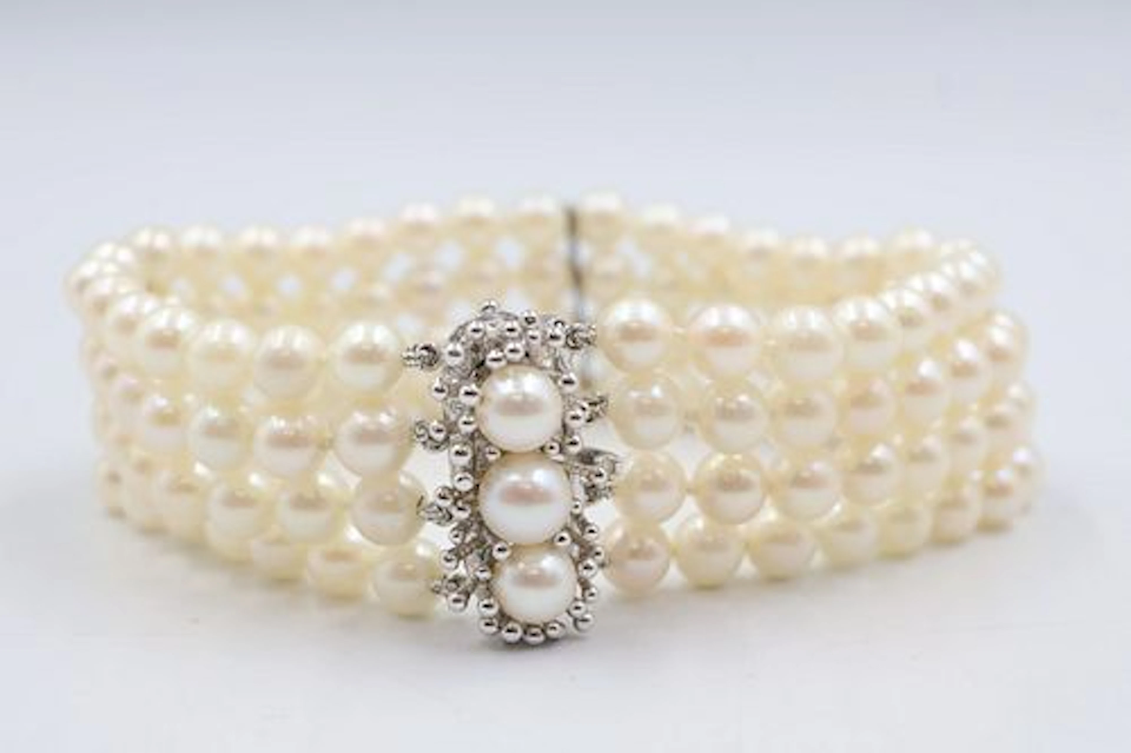 Four Strand Pearl Beacelet with 14K White Gold Clasp