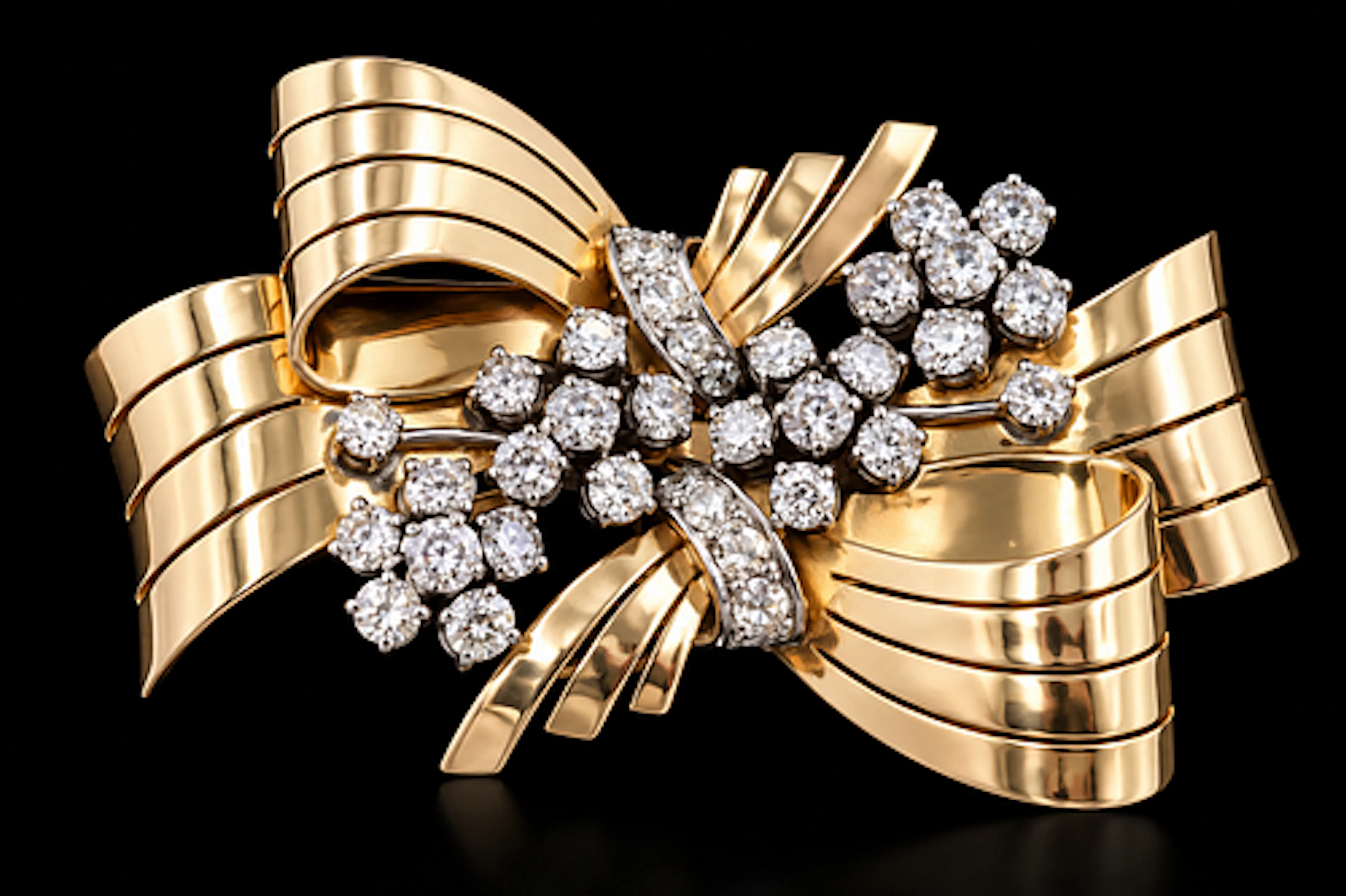 18k Gold & Diamond Bow Brooch