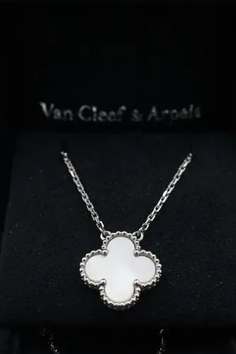 Van Cleef & Arpels 18k white Gold & Mother of Pearl Alhambra Pendent