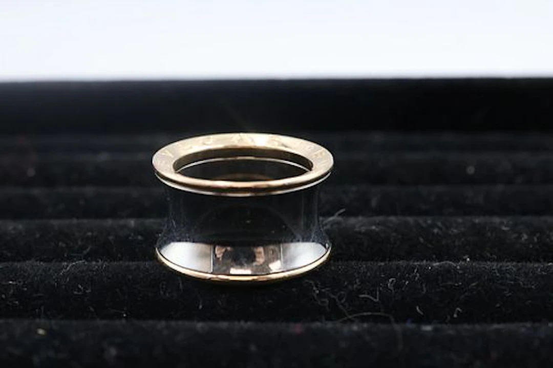BVLGARI rose gold rimmed steel ring