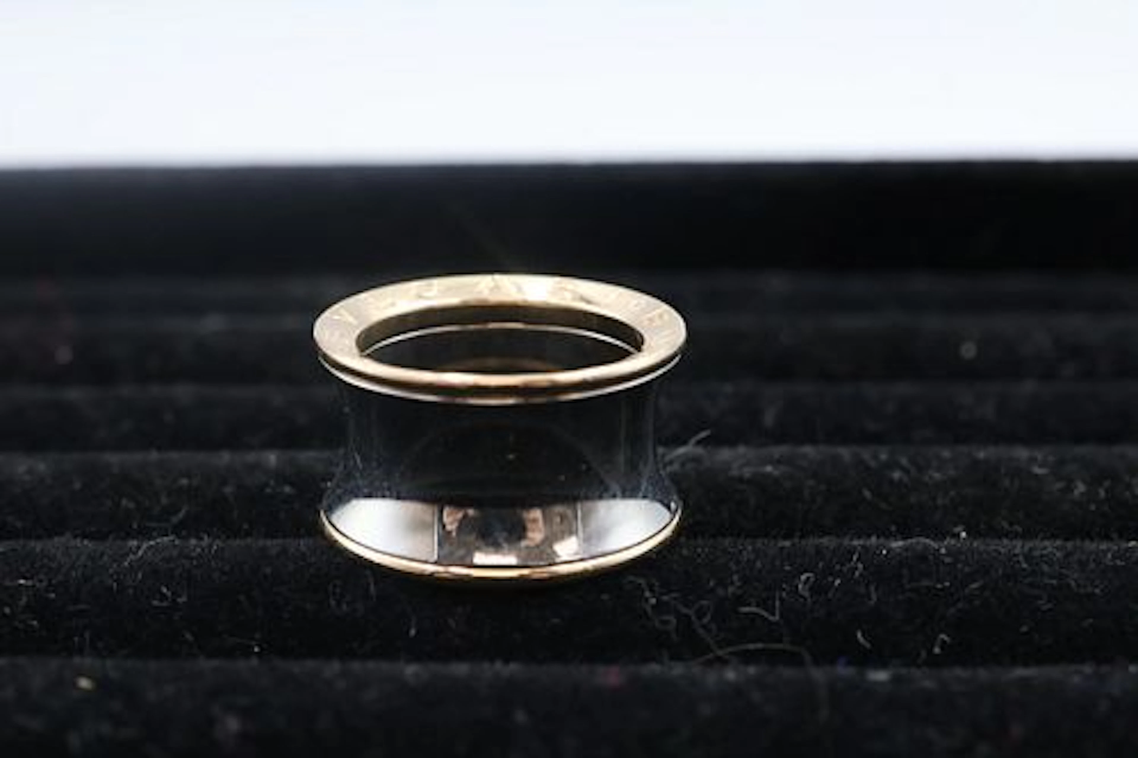 BVLGARI rose gold rimmed steel ring