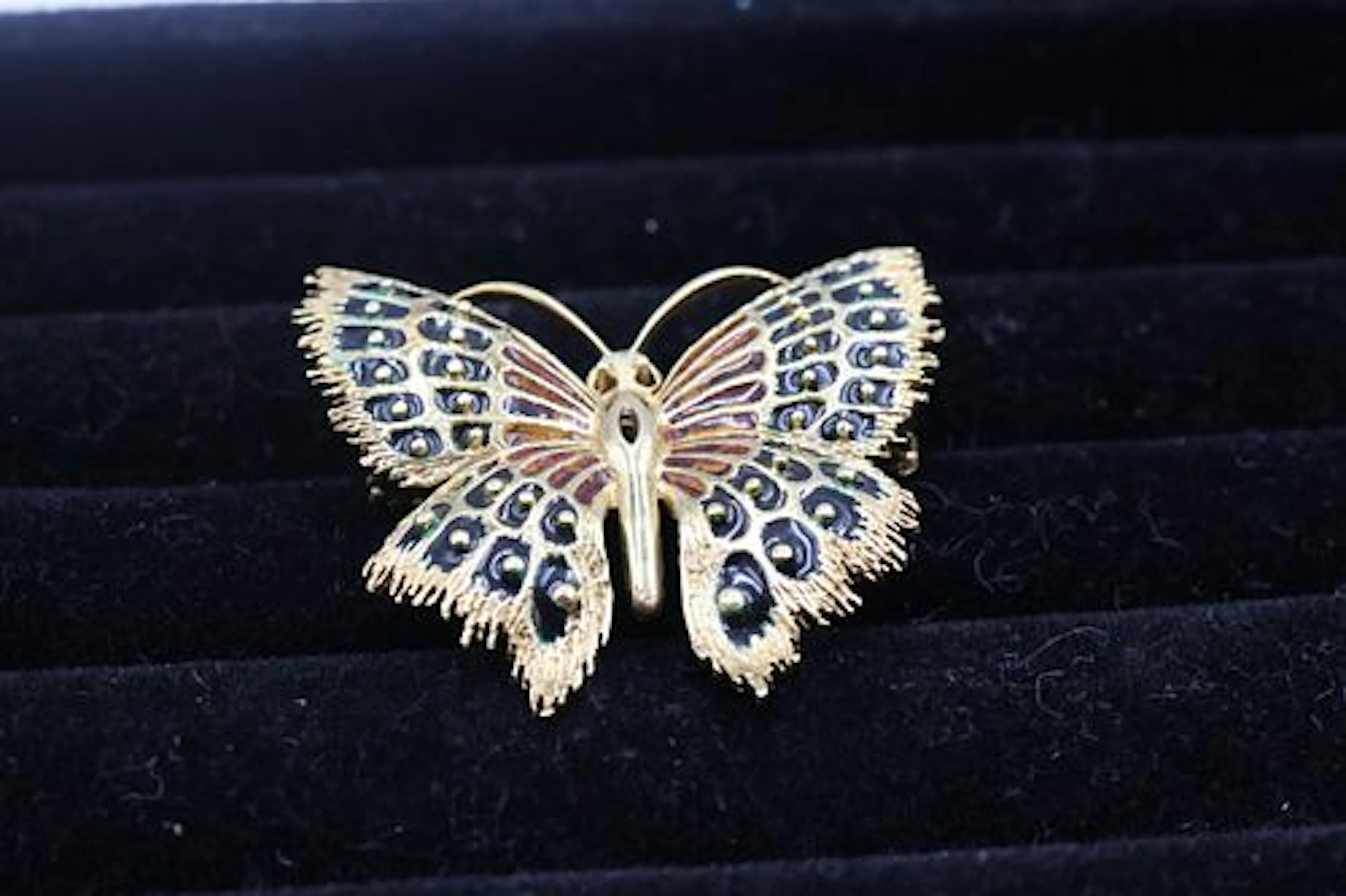 14K Gold & Enamel Butterfly Brooch
