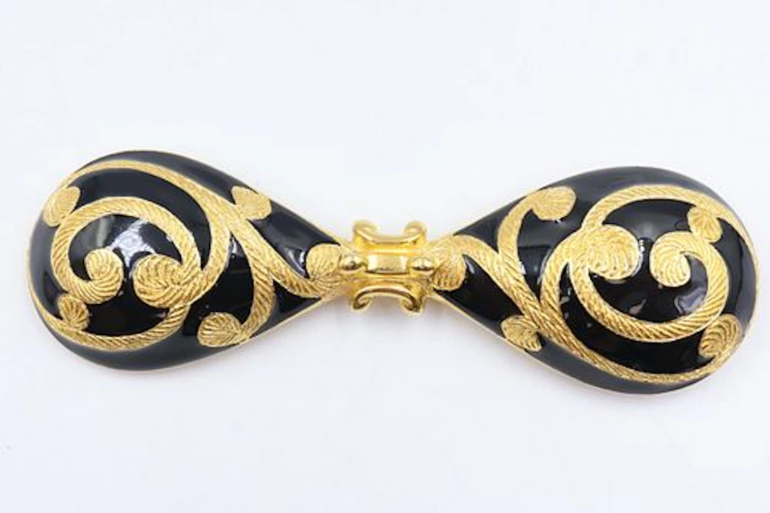 Dior Gold Tone & Black Enamel Brooch