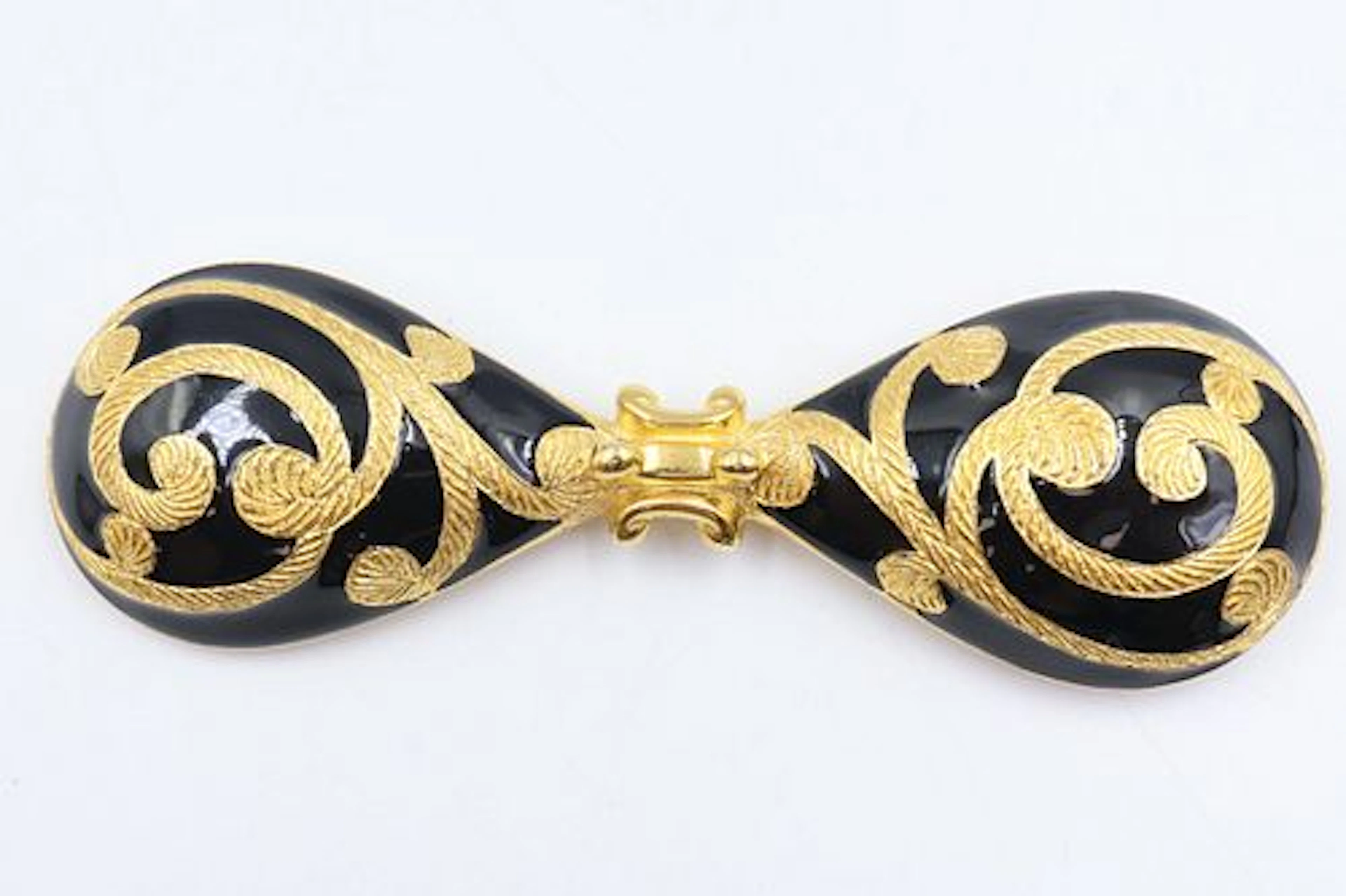 Dior Gold Tone & Black Enamel Brooch