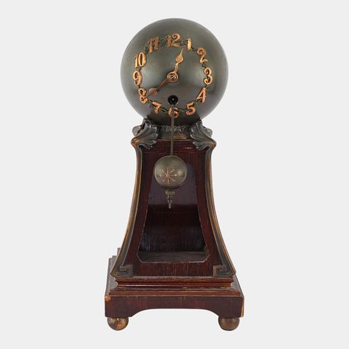 Junghans German 1910s Art Deco Wooden Case Metallic Globe Dial Ball Clock