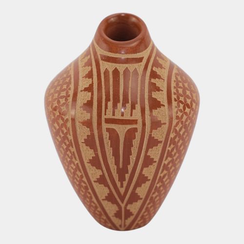 Wilma Baca Tosa Jemez Pueblo Native American Sgraffito Carved Red