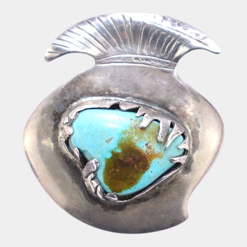 A. Wiltsie Native American Sterling Silver Turquoise Cabochon Brooch Pendant