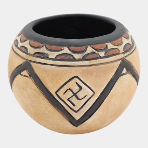 Weller Souevo 1910s Vintage Art Pottery Hand Carved Native American Design Vase