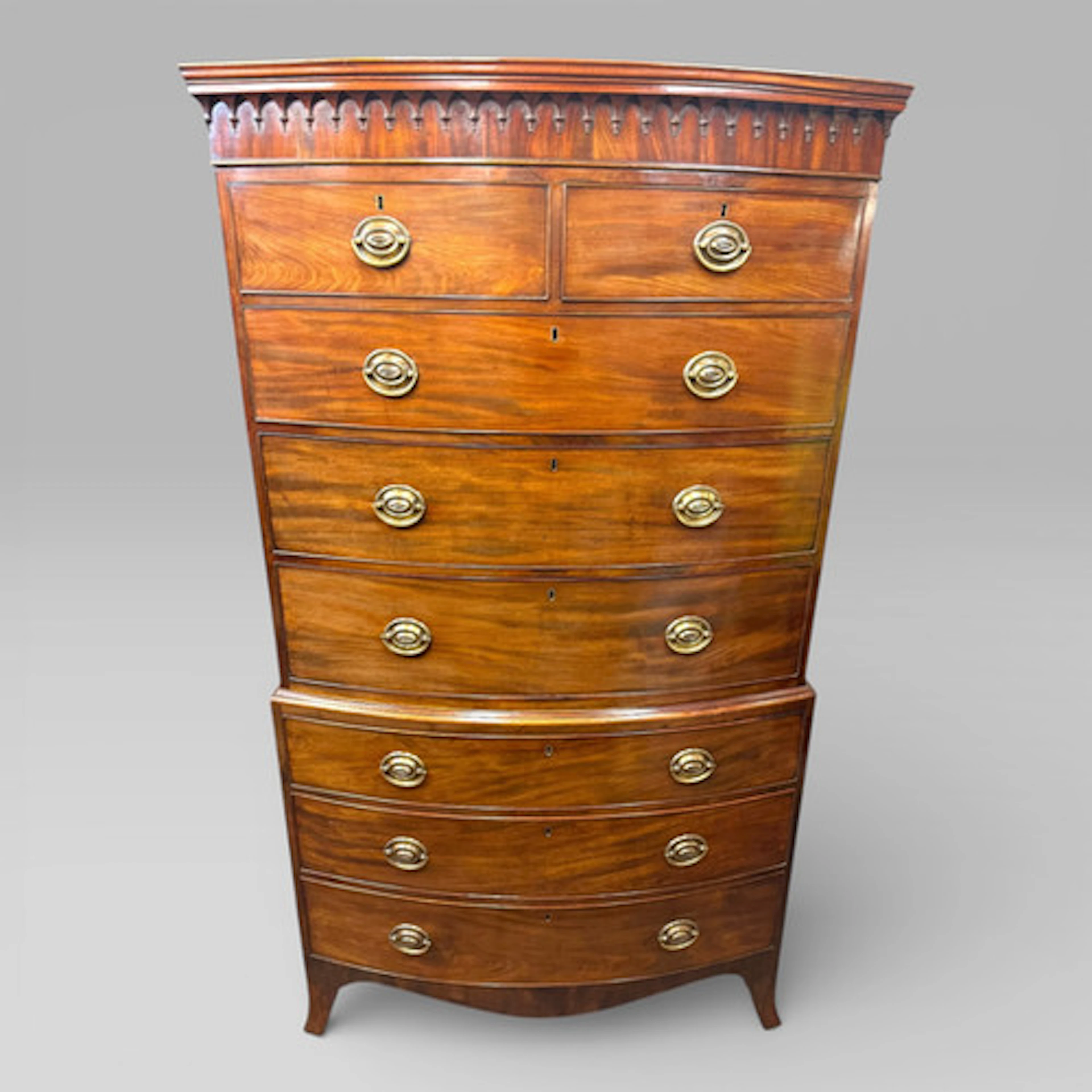 Georgian George III Mahogany Bow-Front Chest on Chest