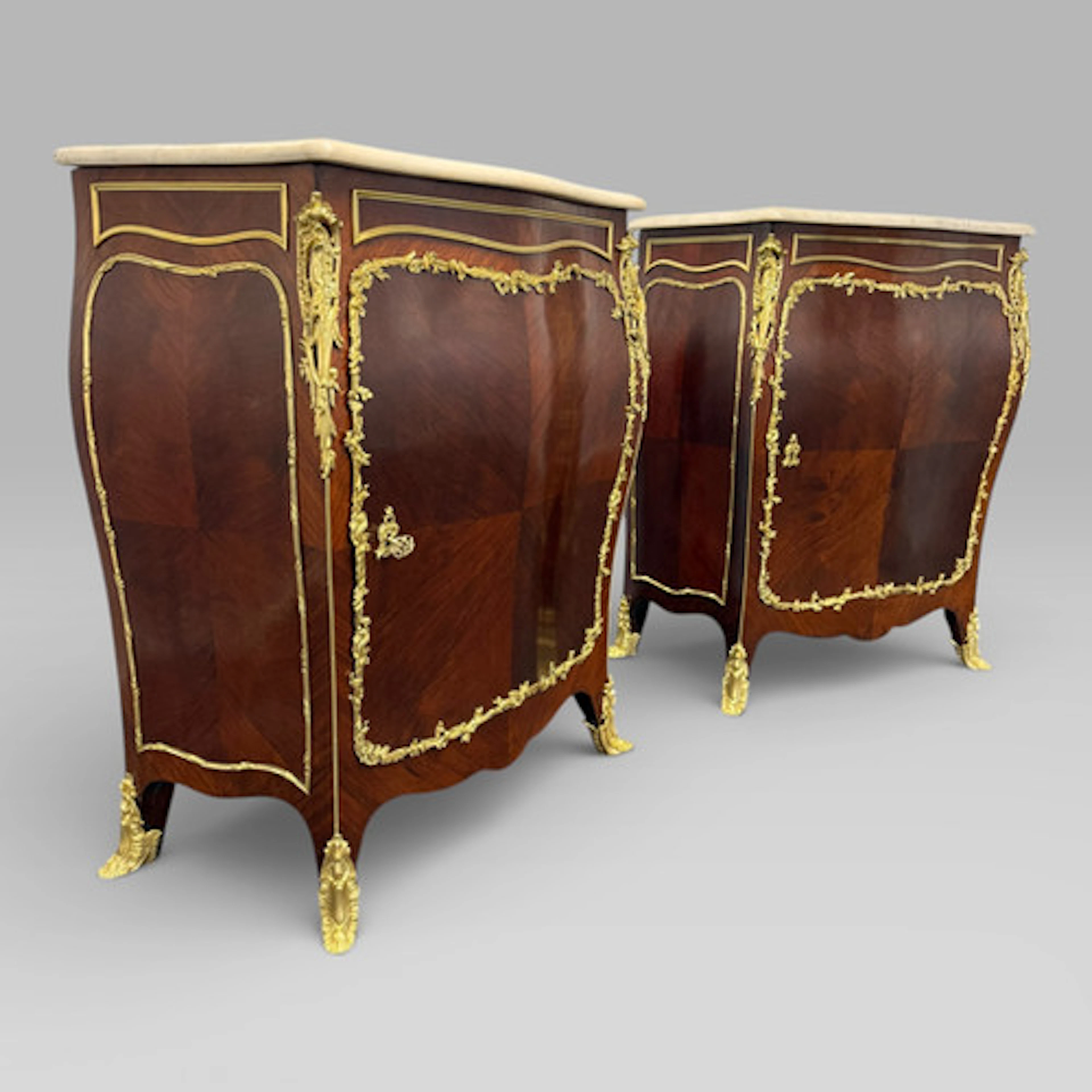 Pair of Late 19th Century French Kingwood Bombe Cabinets by E. Kahn