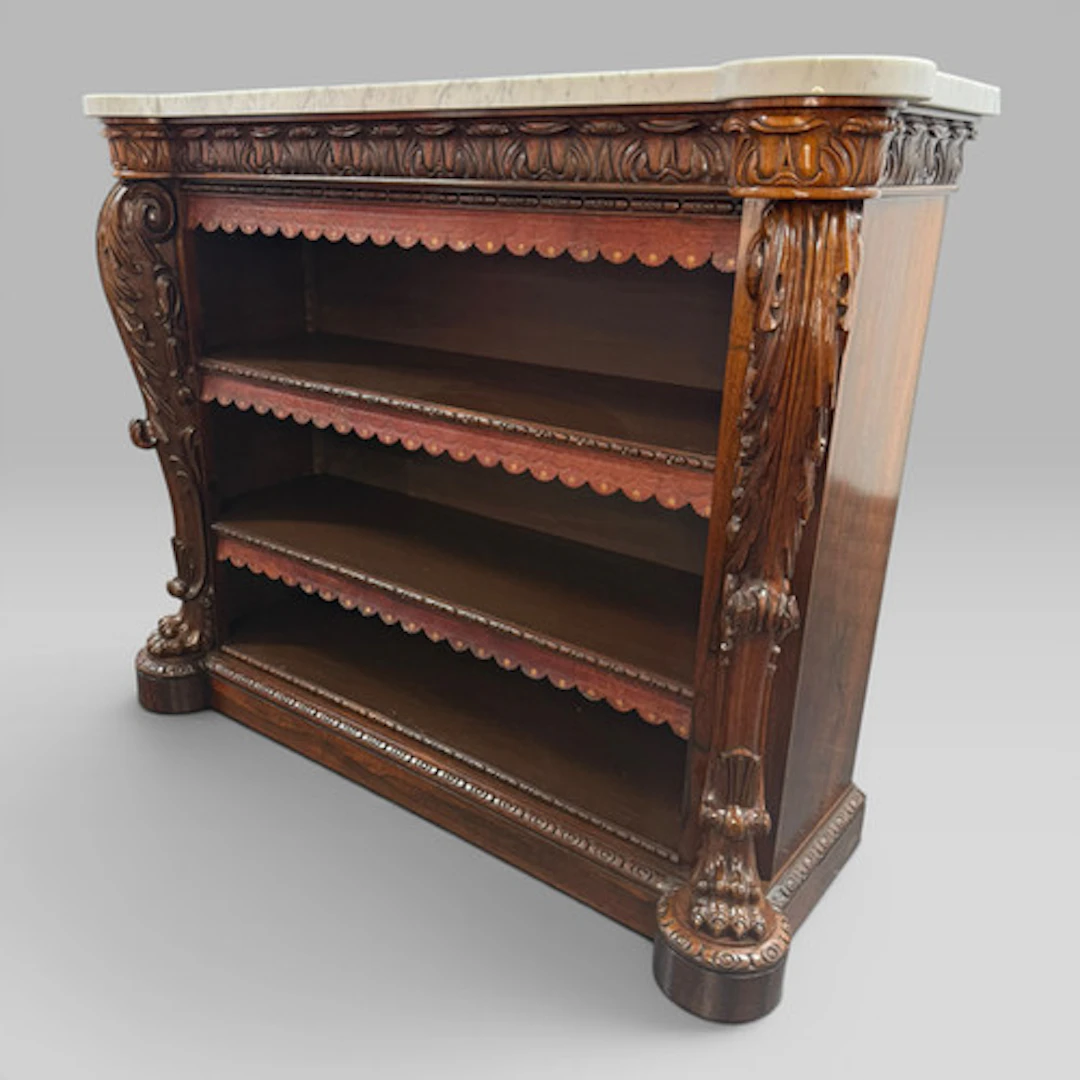 William IV Rosewood Open Bookcase Marble Top Attributed Gillows