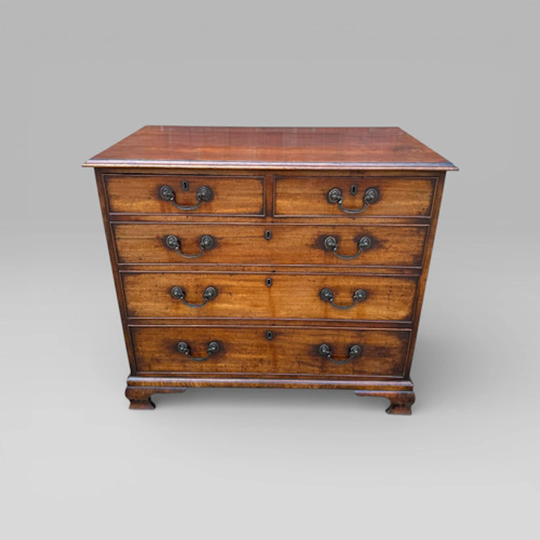 Antique George III 1790 Mahogany & Brass Chest of 5 Drawers by J Moorcroft