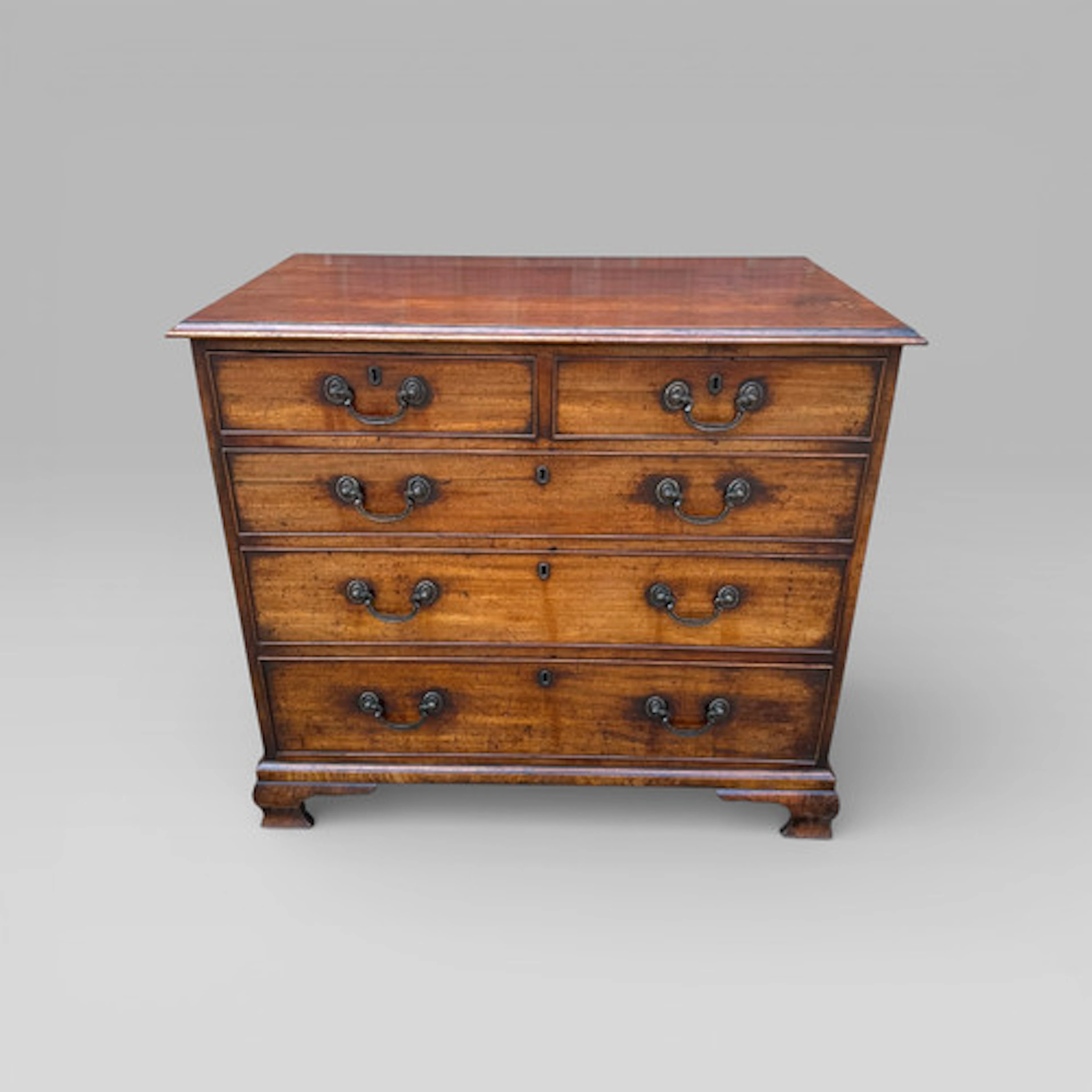 Antique George III 1790 Mahogany & Brass Chest of 5 Drawers by J Moorcroft