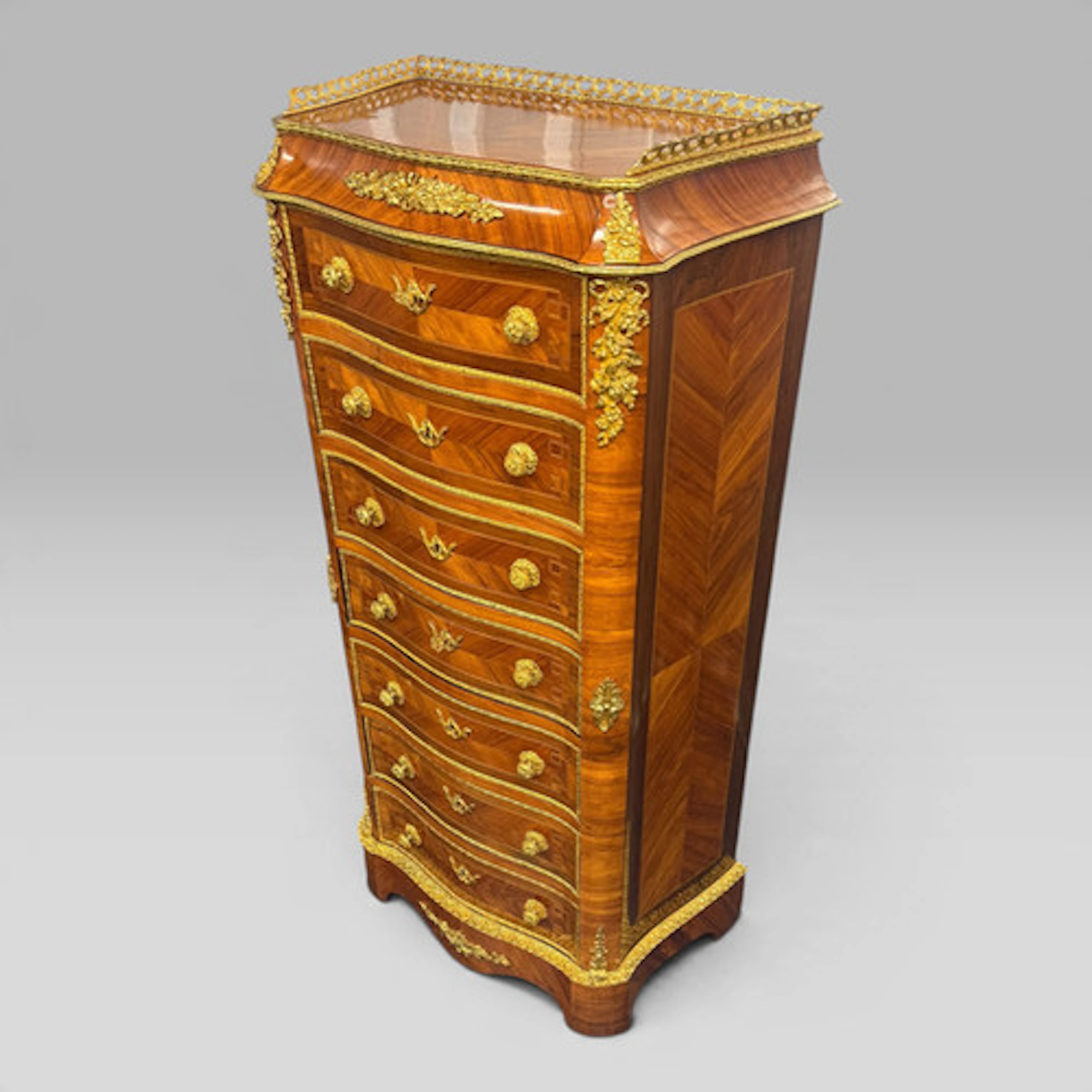 French Kingwood, Rosewood & Tulipwood Ormolu Secretaire Chest, c.1890