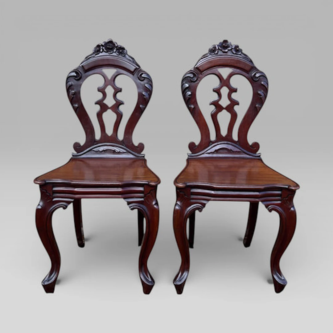 Pair of Victorian Carved Mahogany Hall Chairs