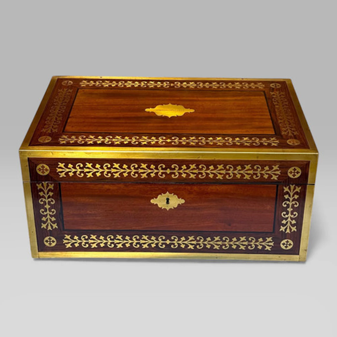 Regency Mahogany & Rosewood Brass Inlaid Campaign Writing Slope Box