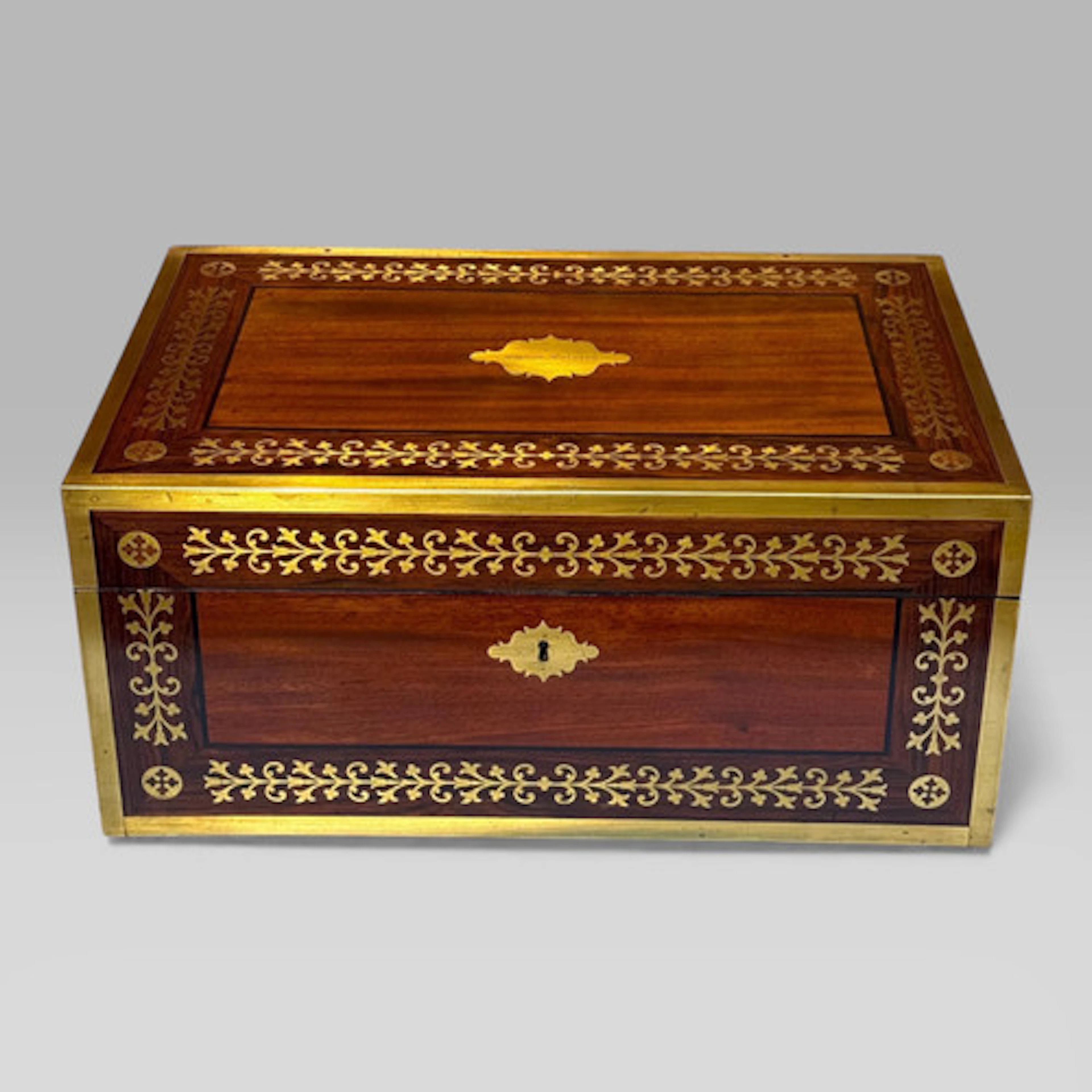 Regency Mahogany & Rosewood Brass Inlaid Campaign Writing Slope Box