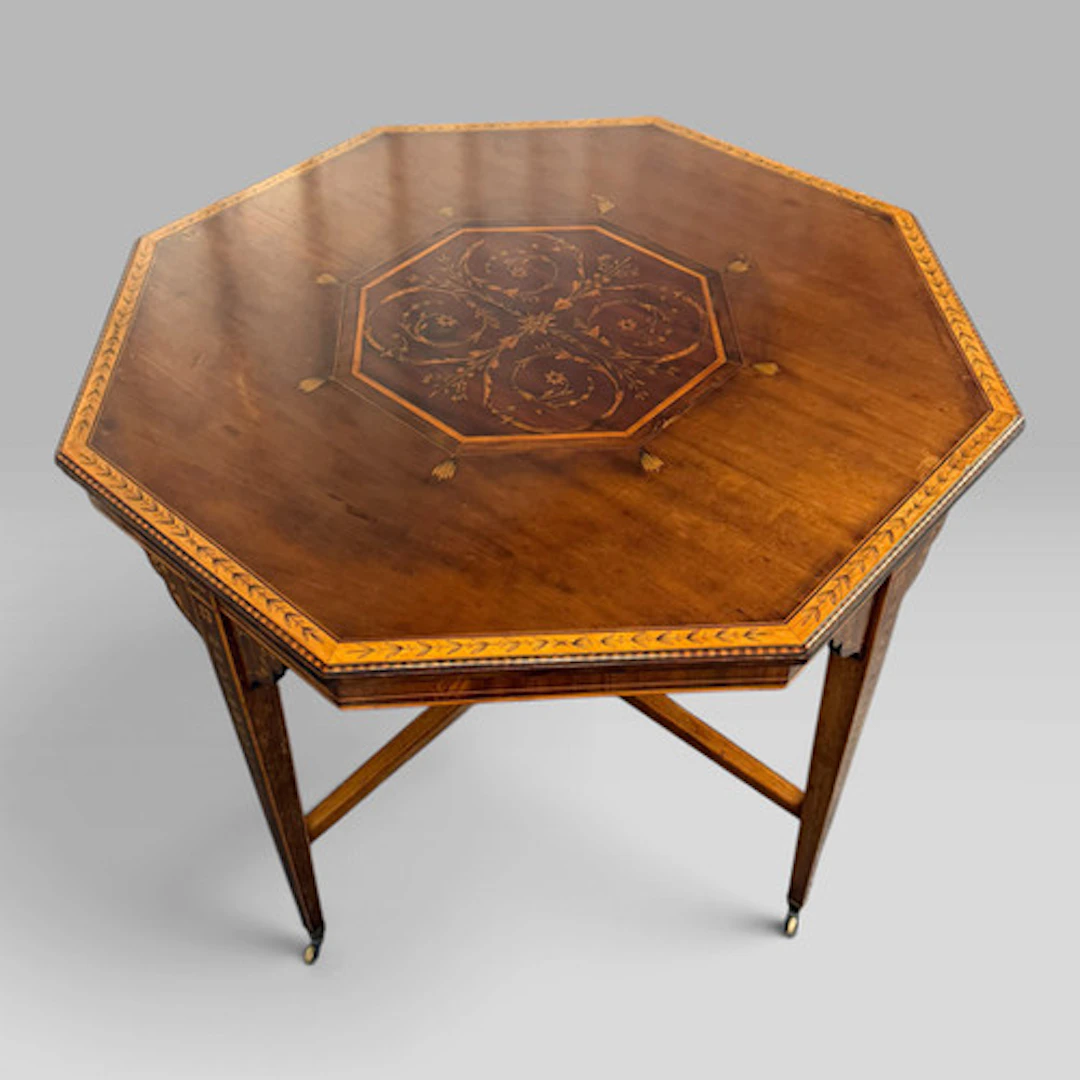 Edwardian Mahogany & Satinwood Marquetry Octagonal Centre Table, c.1900–1910