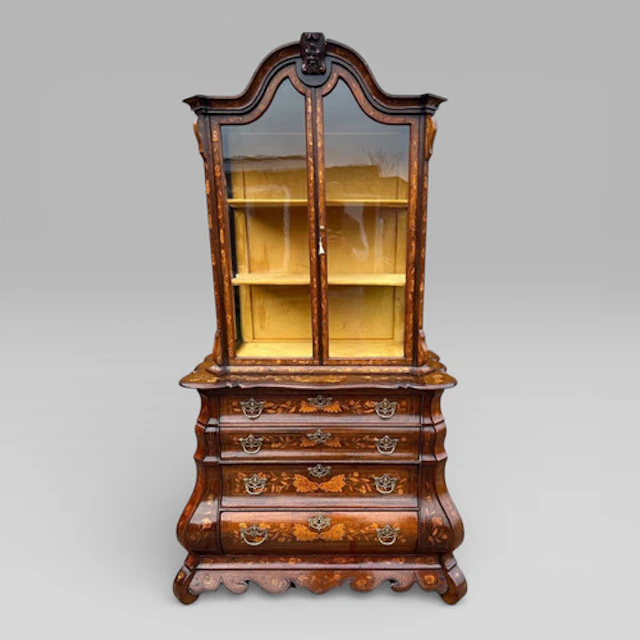 18th Century Walnut Dutch Marquetry Cabinet on Chest by Edwards & Roberts