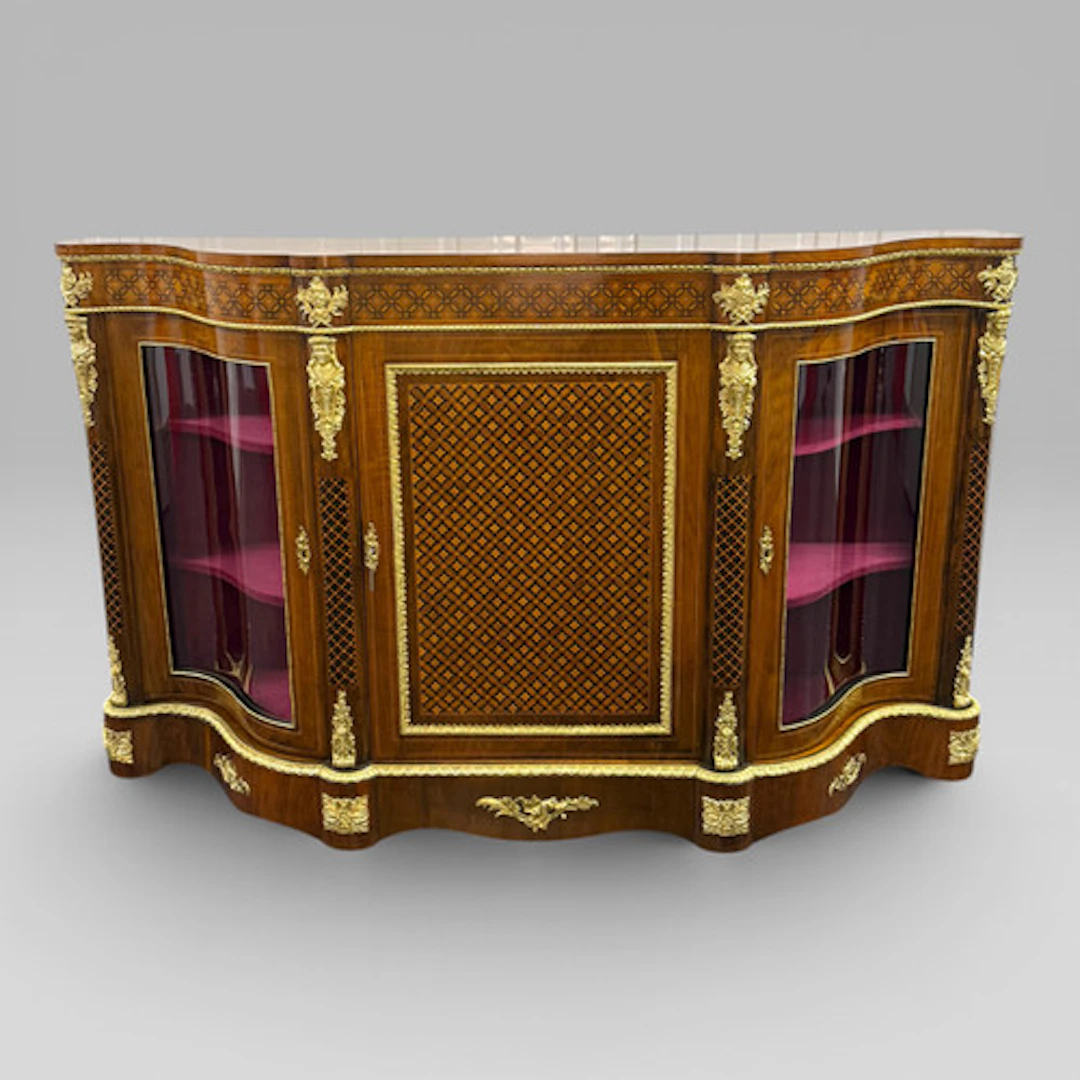 Victorian Walnut Serpentine Credenza with Marquetry & Ormolu by Maison Gagneau