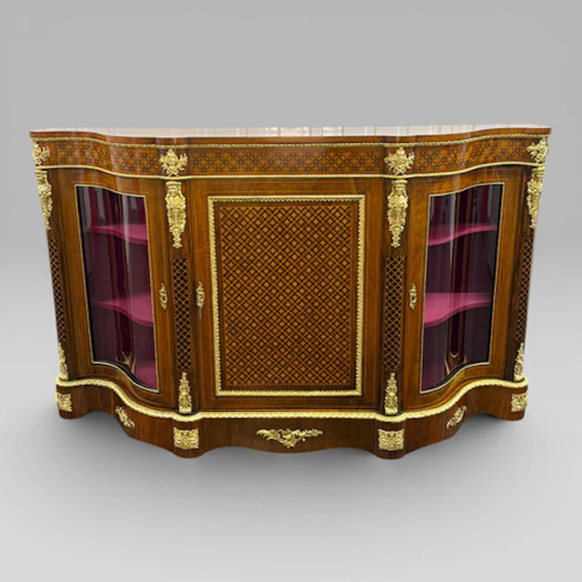 Victorian Walnut Serpentine Credenza with Marquetry & Ormolu by Maison Gagneau