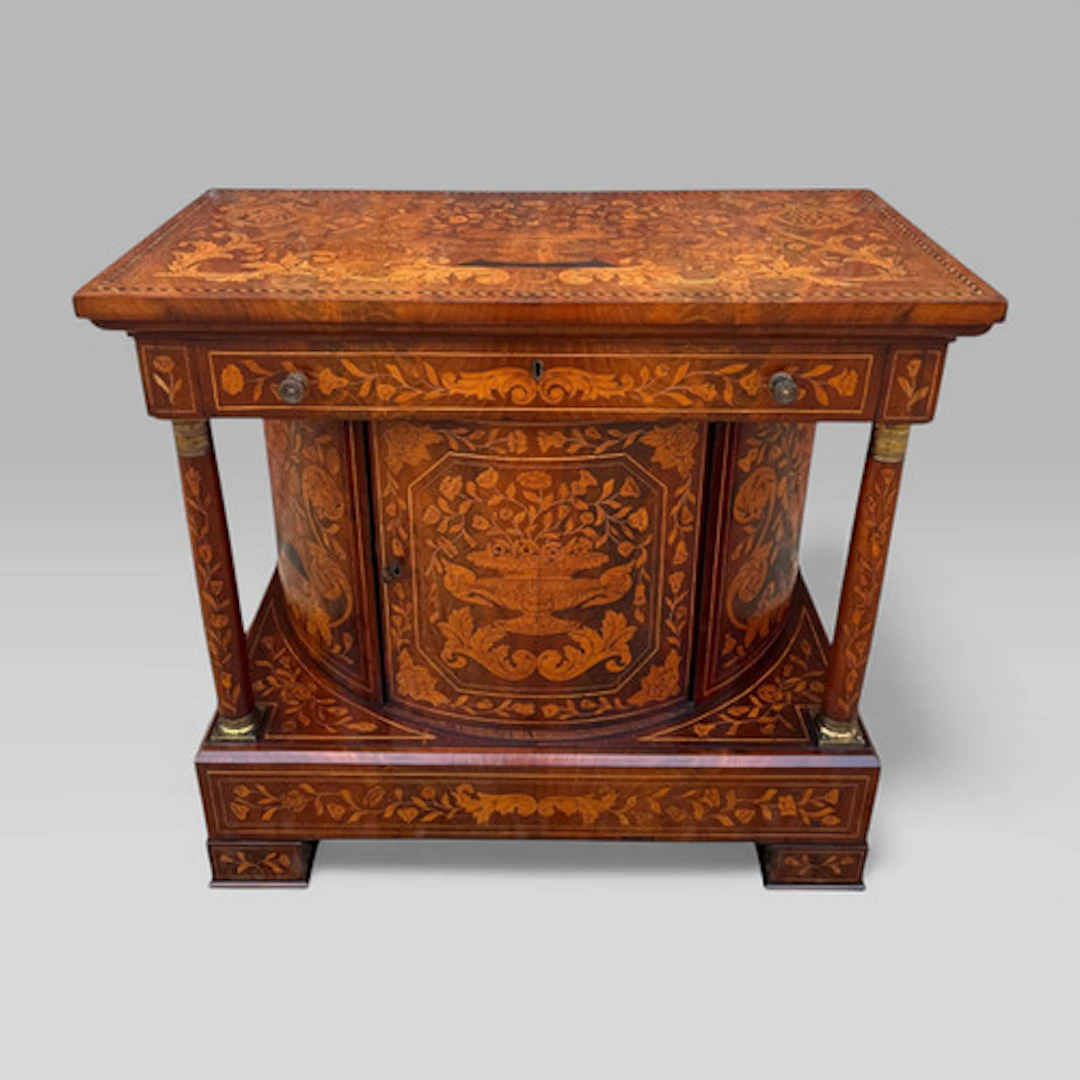 Antique 18th Century Dutch Marquetry Inlaid Mahogany Console Wall Table Cabinet