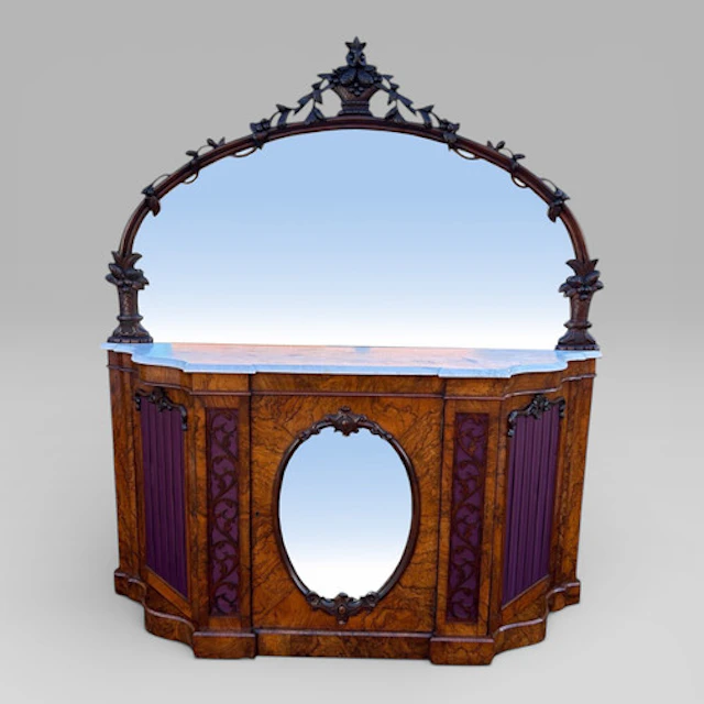 Victorian Walnut Serpentine Mirror-Backed Sideboard with Marble Top