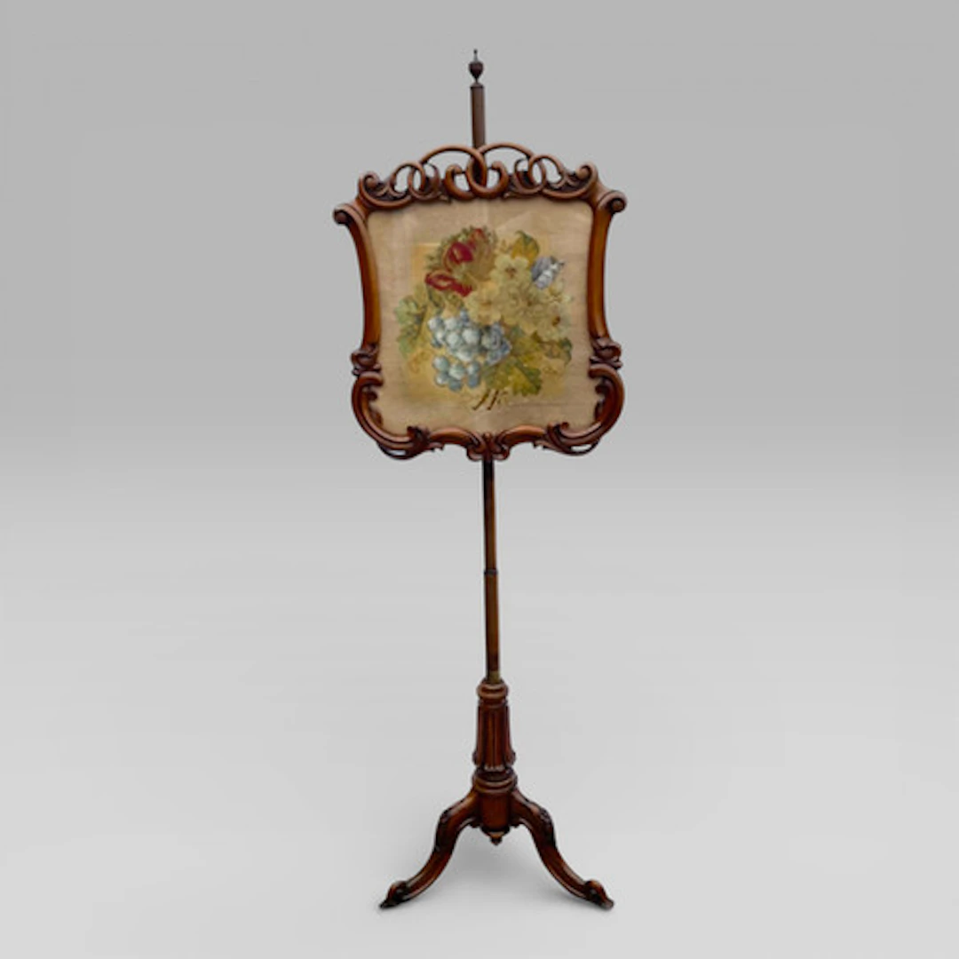 Early Victorian Rosewood Pole Tapestry Fire Screen