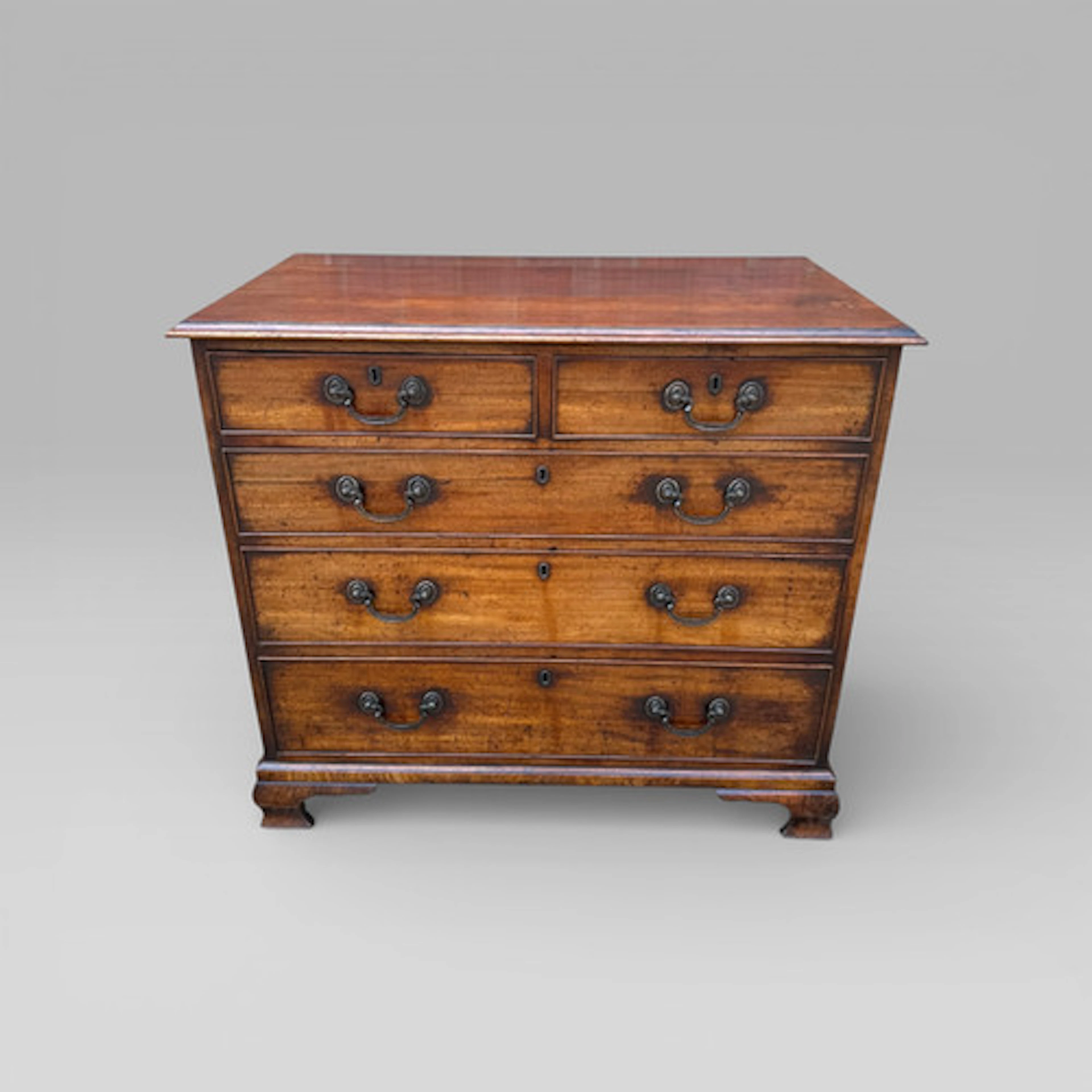 Antique George III 1790 Mahogany & Brass Chest of 5 Drawers by J Moorcroft