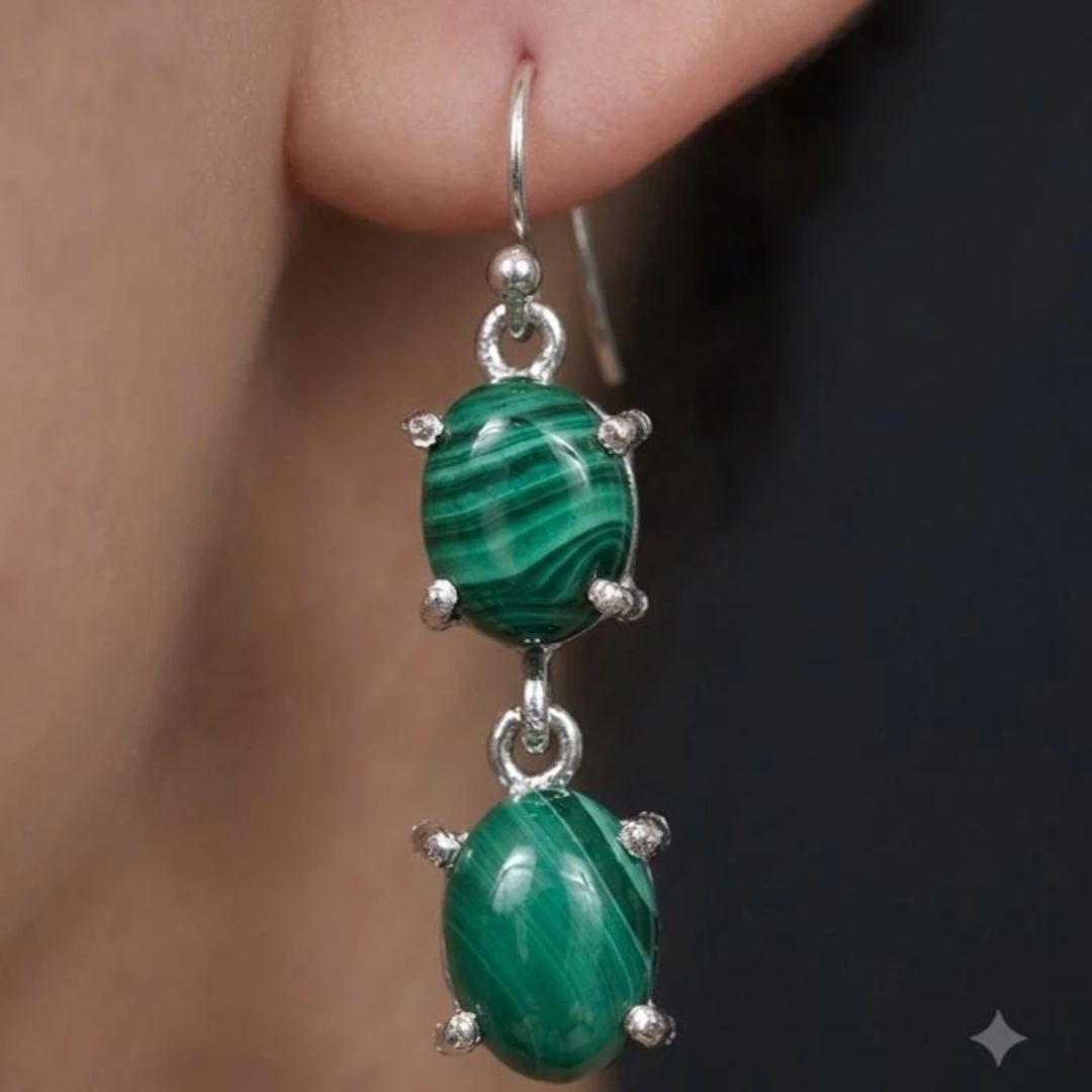 Silver 4.65g Malachite 8.15ct Earrings
