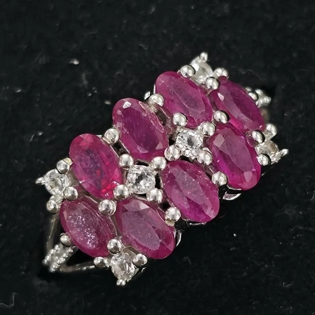 Silver 3.95g Ruby White Topaz 2.95ct Ring