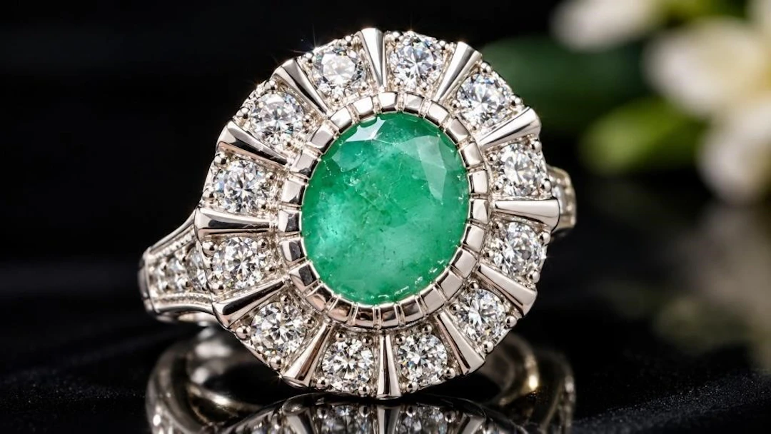 $200, Silver(6.73g), Emerald (1ct)Ring, size 8.5