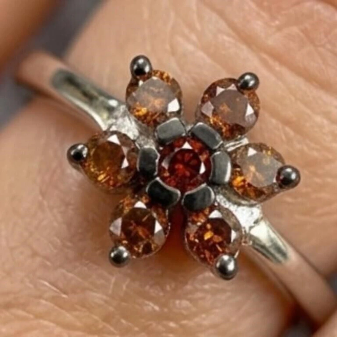 Silver 2.25g Red Diamond 0.11ct Ring
