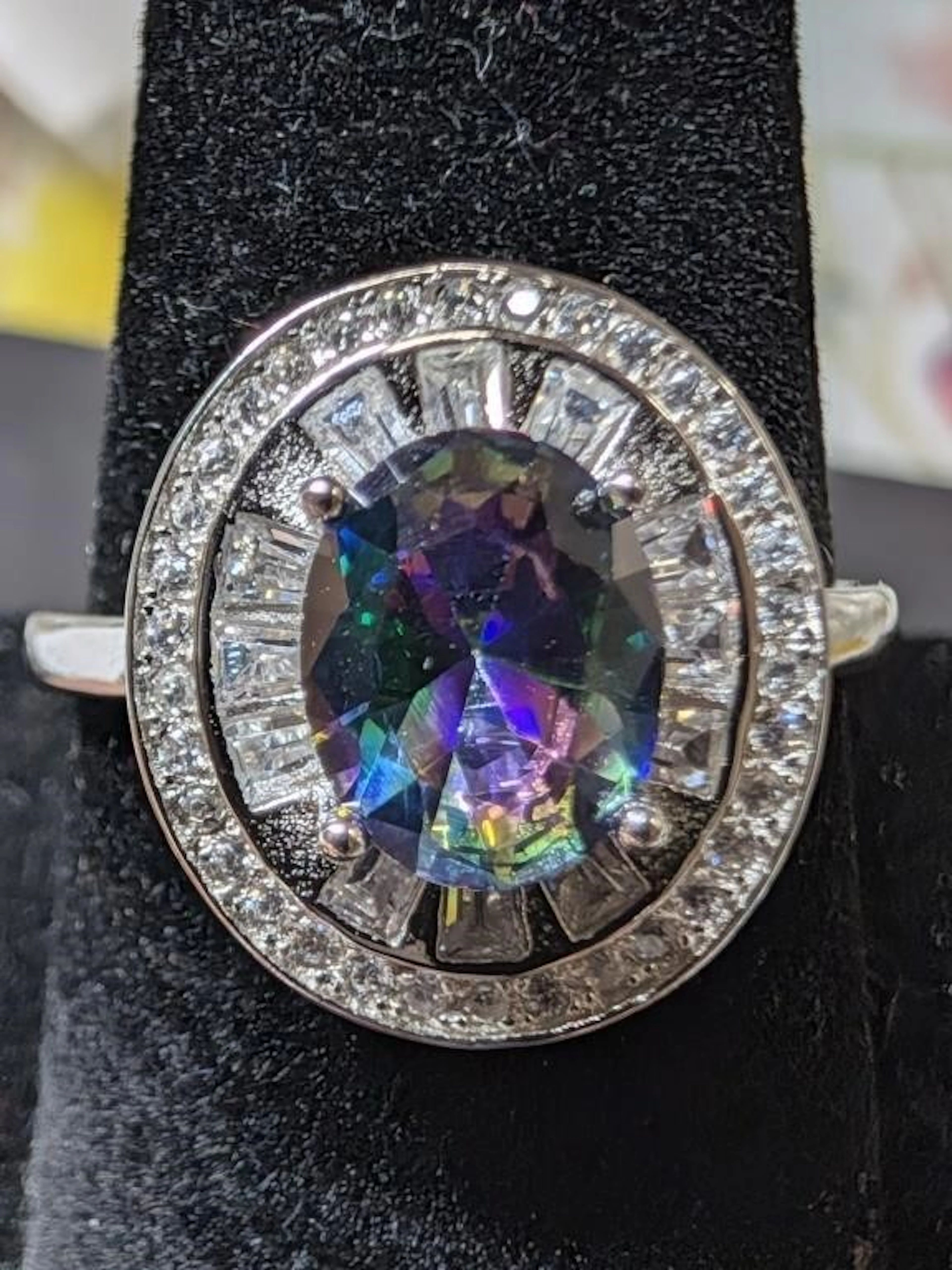 $105, Silver(4.1g), Mystic Topaz&cz (3ct)Ring, siz