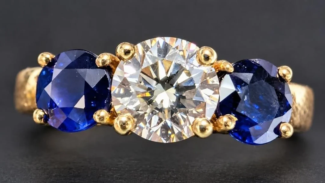 $6400, 10k natural diamond (0.71ct), sapphire (1.
