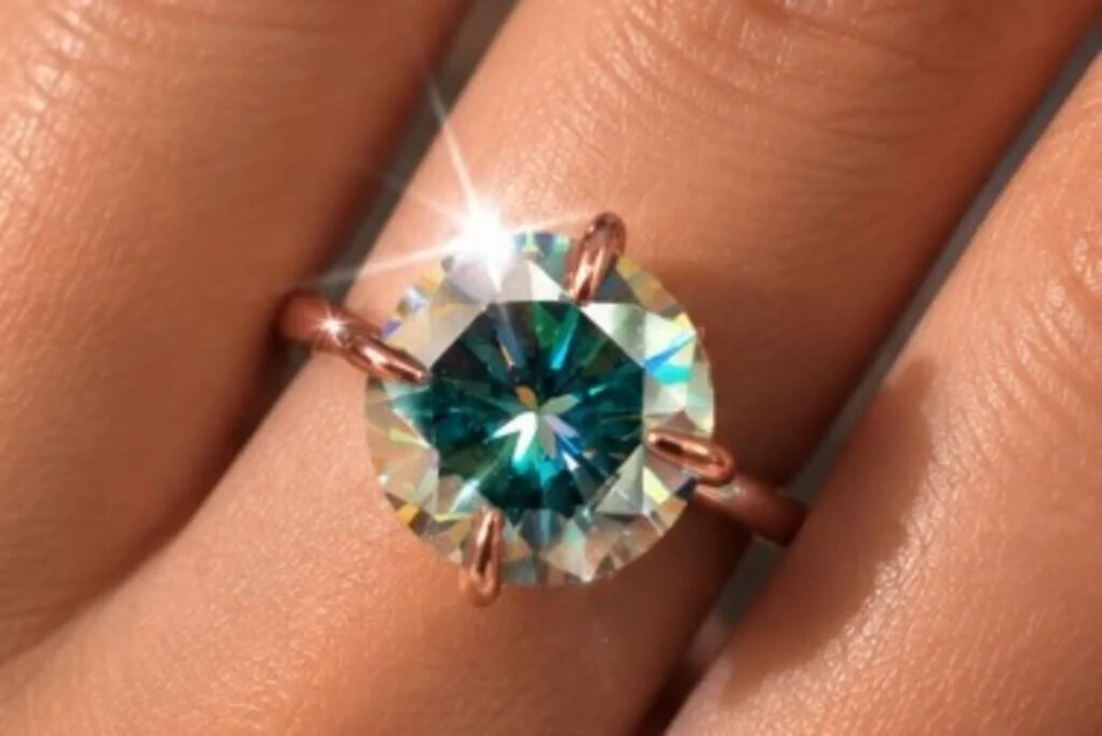 $1725, 14k(2.08g), moissanite (2ct)ring, size 7.5