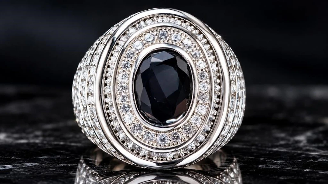 $210, Silver(8.34g), Black onyx (1.5ct)Ring, size