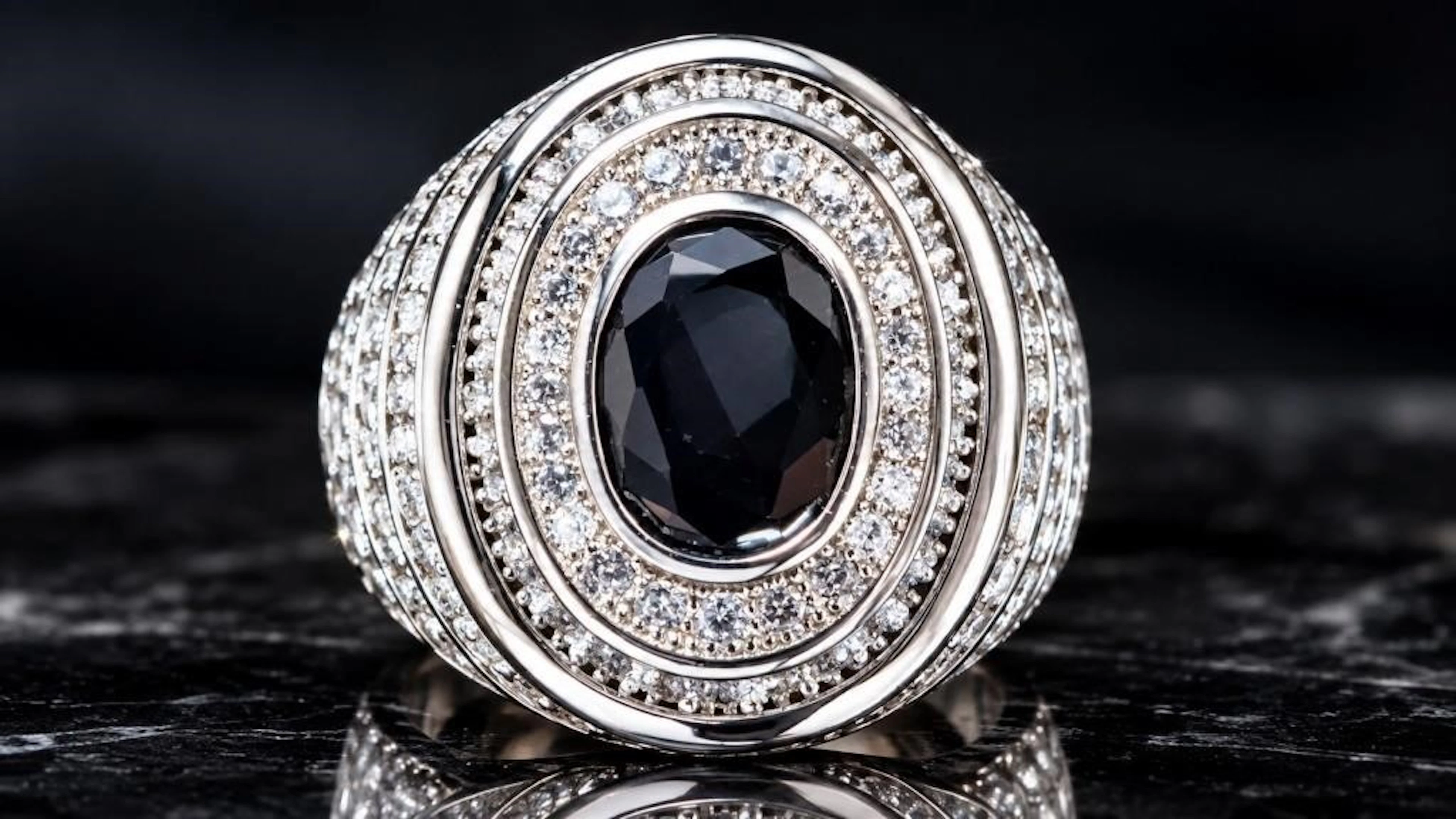 $210, Silver(8.34g), Black onyx (1.5ct)Ring, size