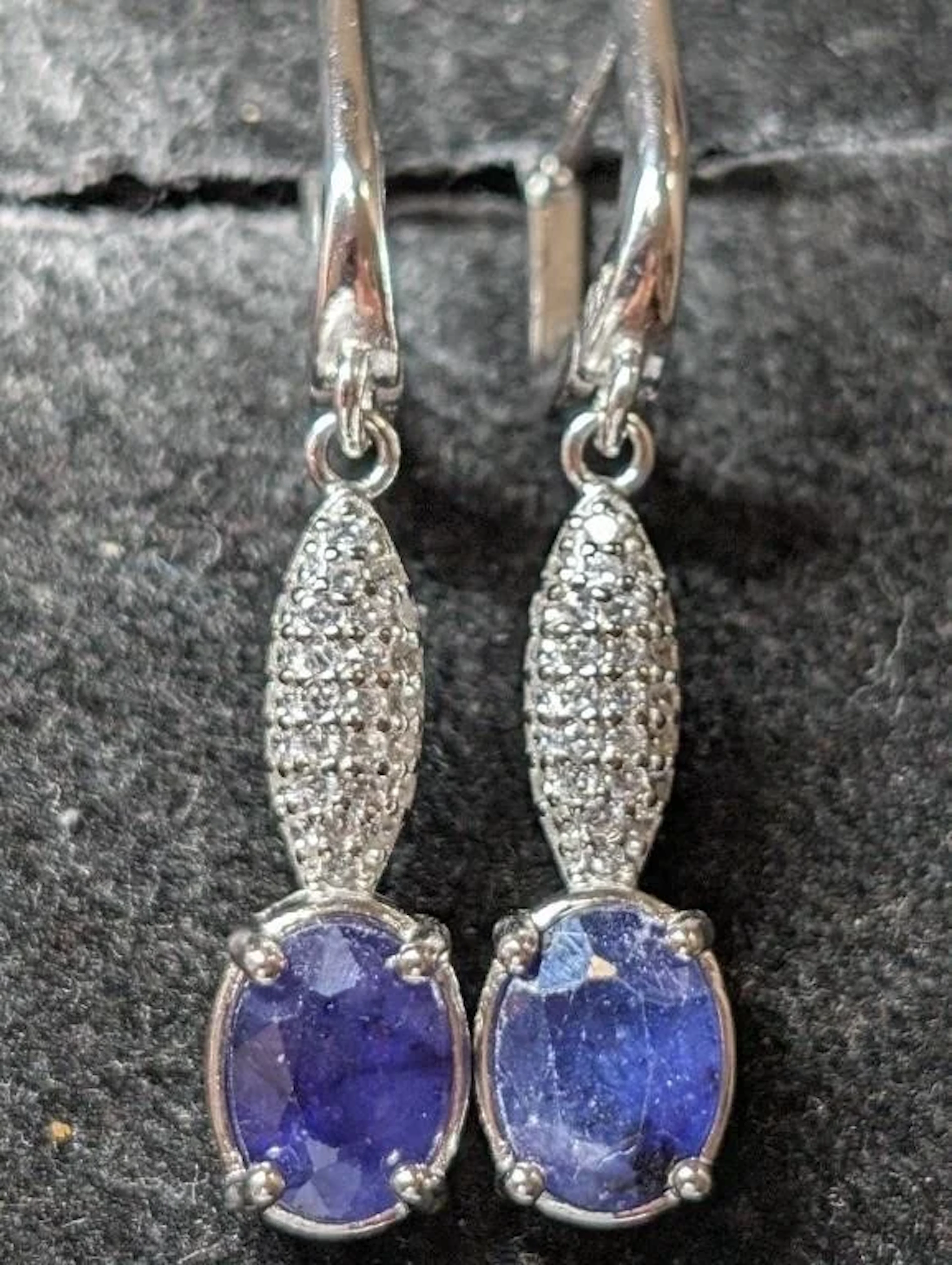 $160, Silver(5.28g), Sapphire&cz (3ct)Earring, app