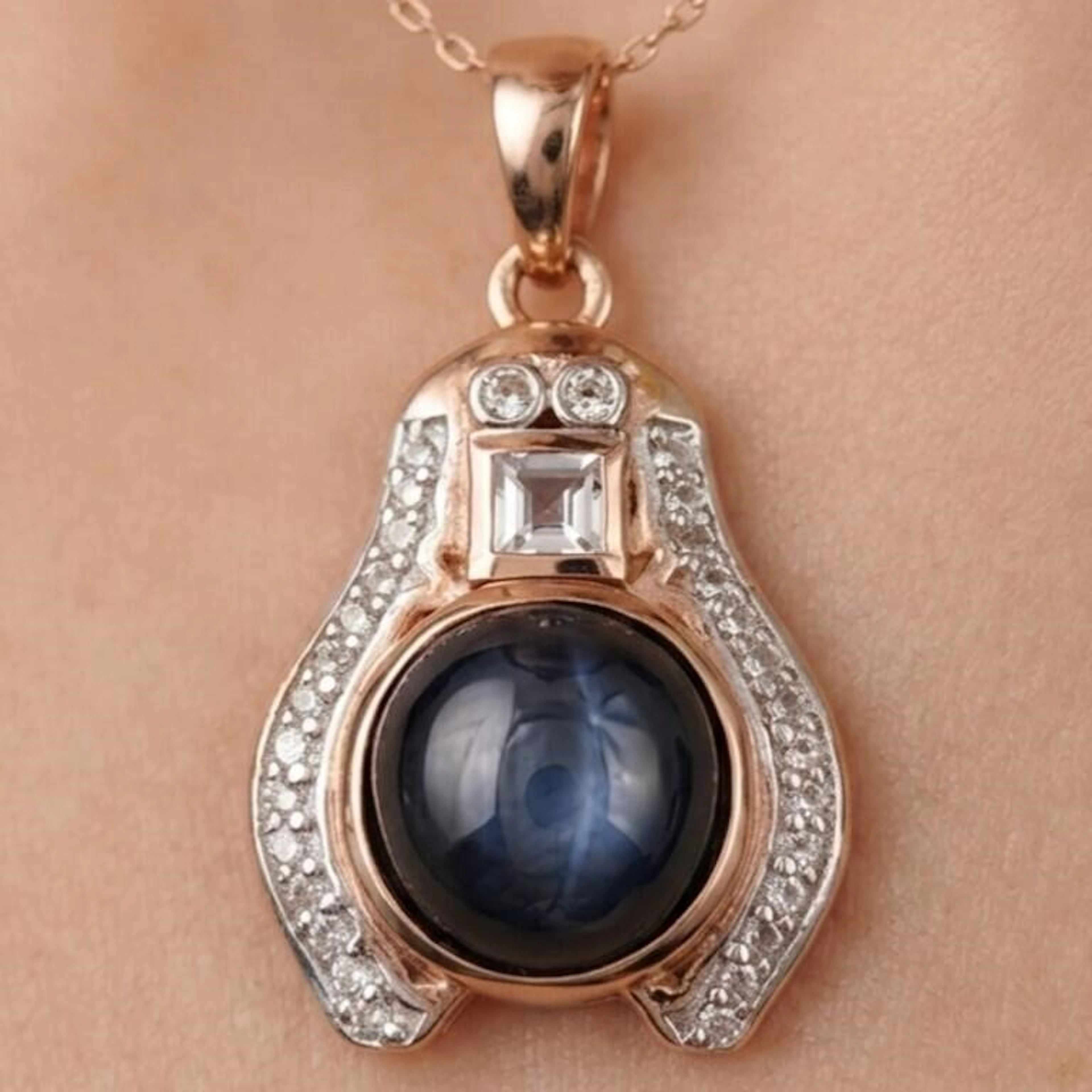 Rose Gold-Plated Silver 4.45g Star Sapphire Cz 3.9