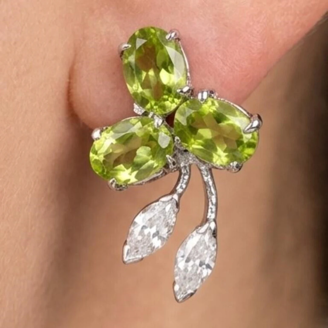 Silver 5.35g Peridot White Topaz 4.55ct Earrings