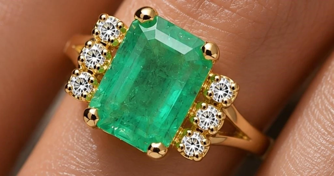 $3470, 10k(2.96g), emerald (3ct), diamond (0.06ct