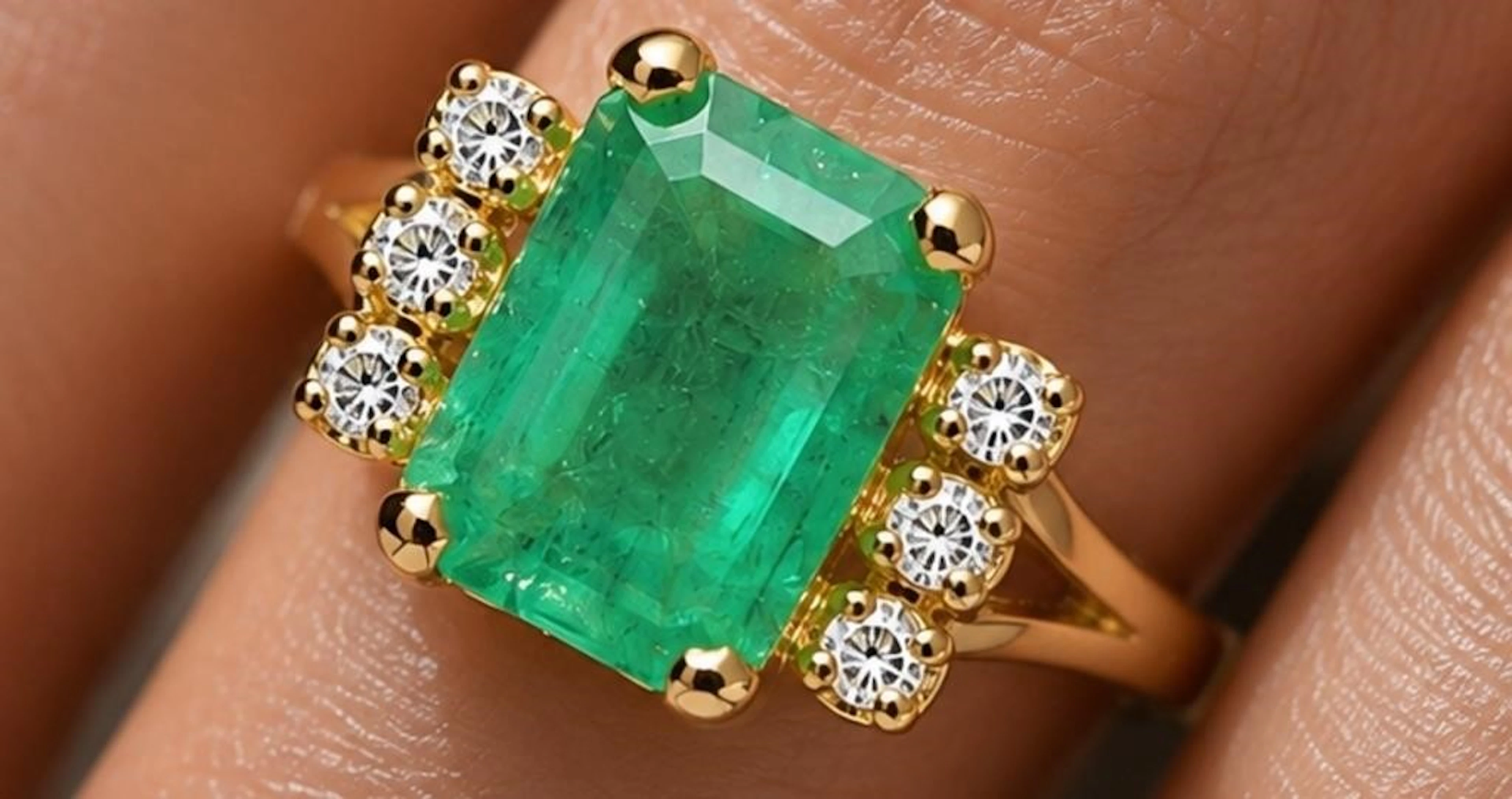 $3470, 10k(2.96g), emerald (3ct), diamond (0.06ct