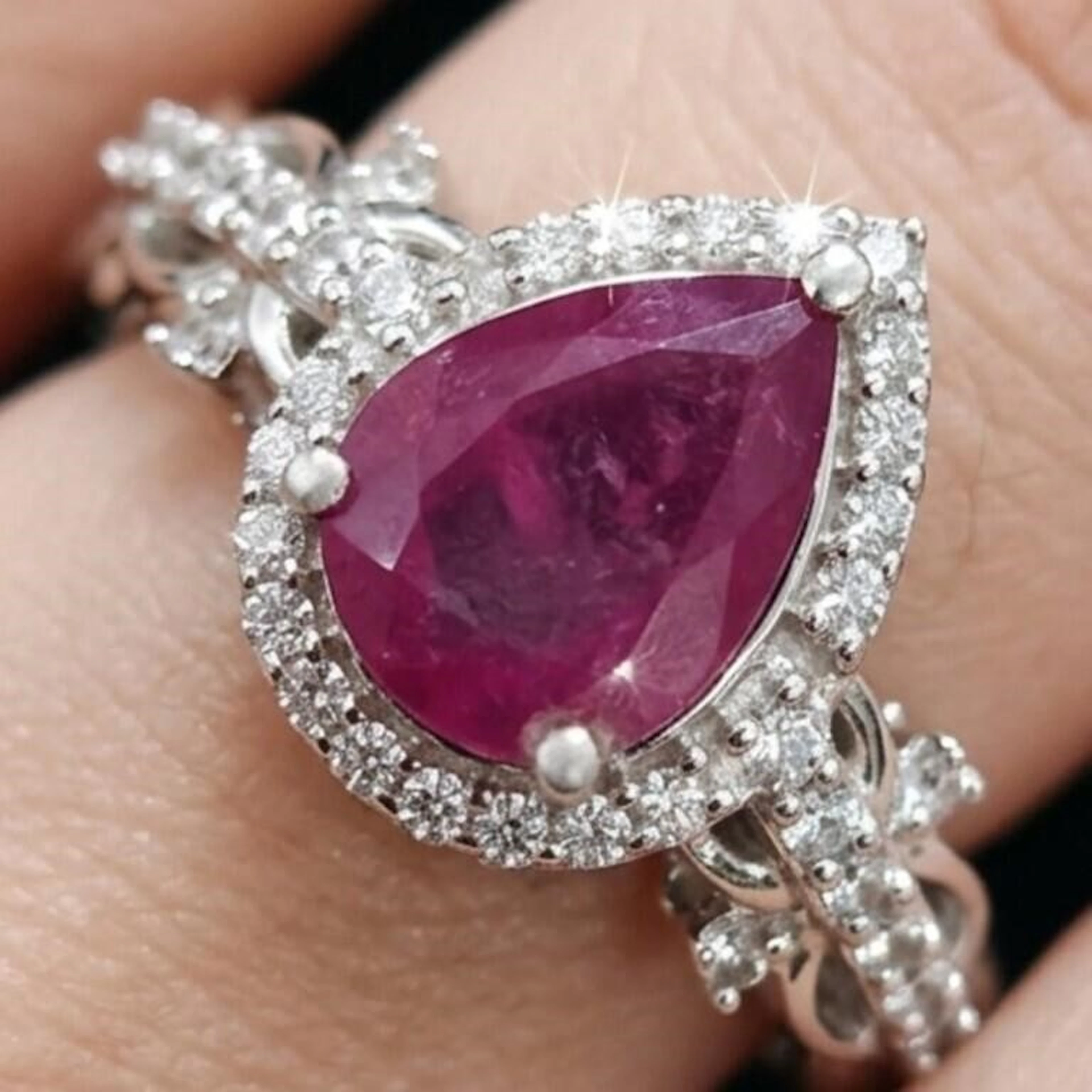 Silver 3.75g Ruby White Topaz 1.15ct Ring