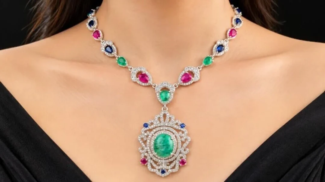 $2200, silver(27.5g), ruby, sapphire, emerald (17c