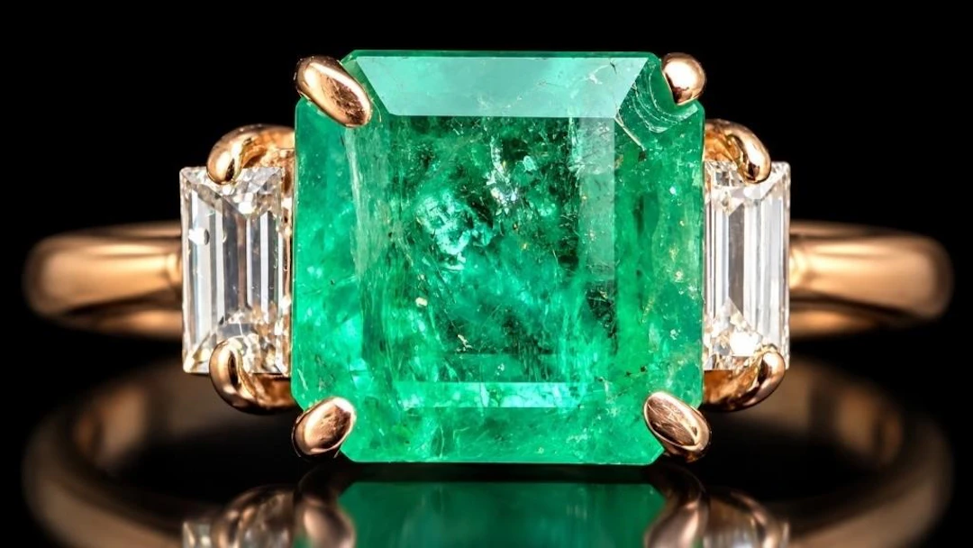 $2850, 10k(1.7g), emerald (1.36ct), lab diamond (0