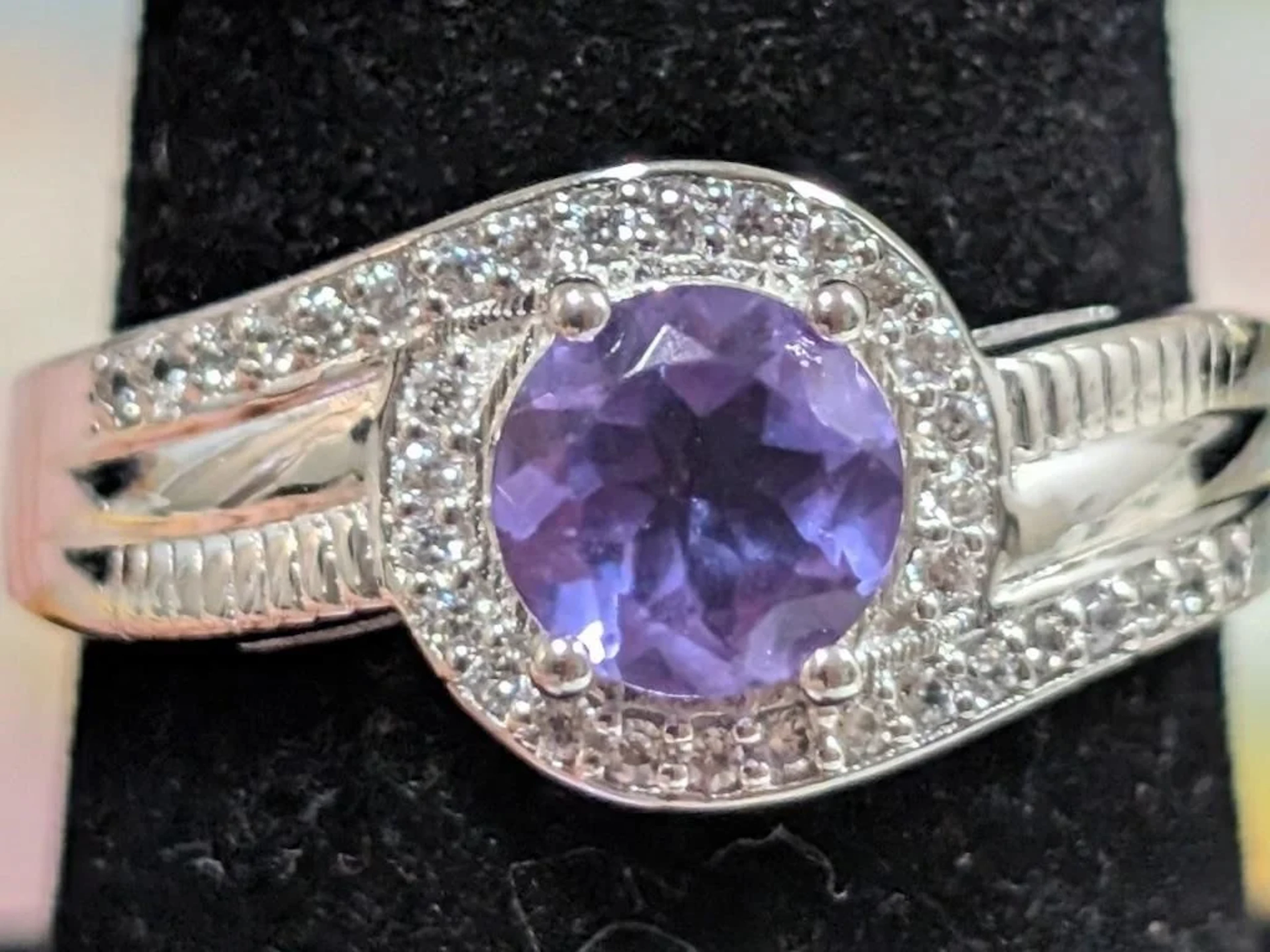 $100, Silver(3.42g), Amethyst&czRing, size 7, appr