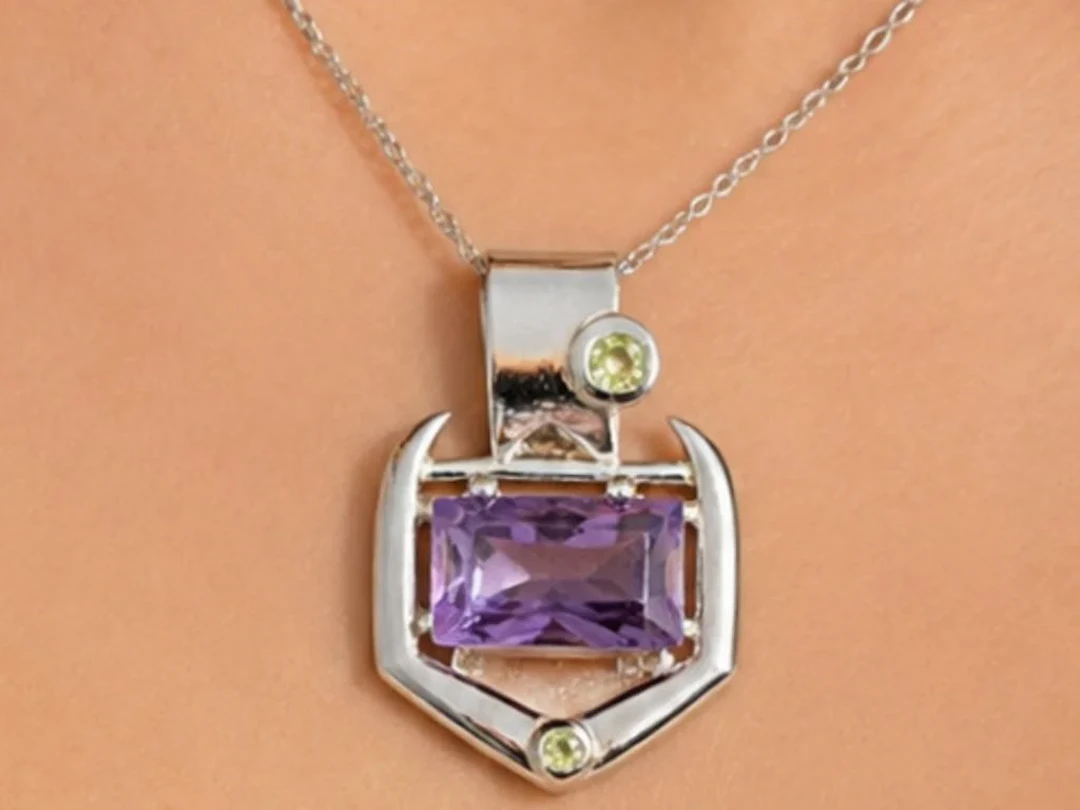 $185, Silver(7.12g), Amethyst&PeridotPendant, appr