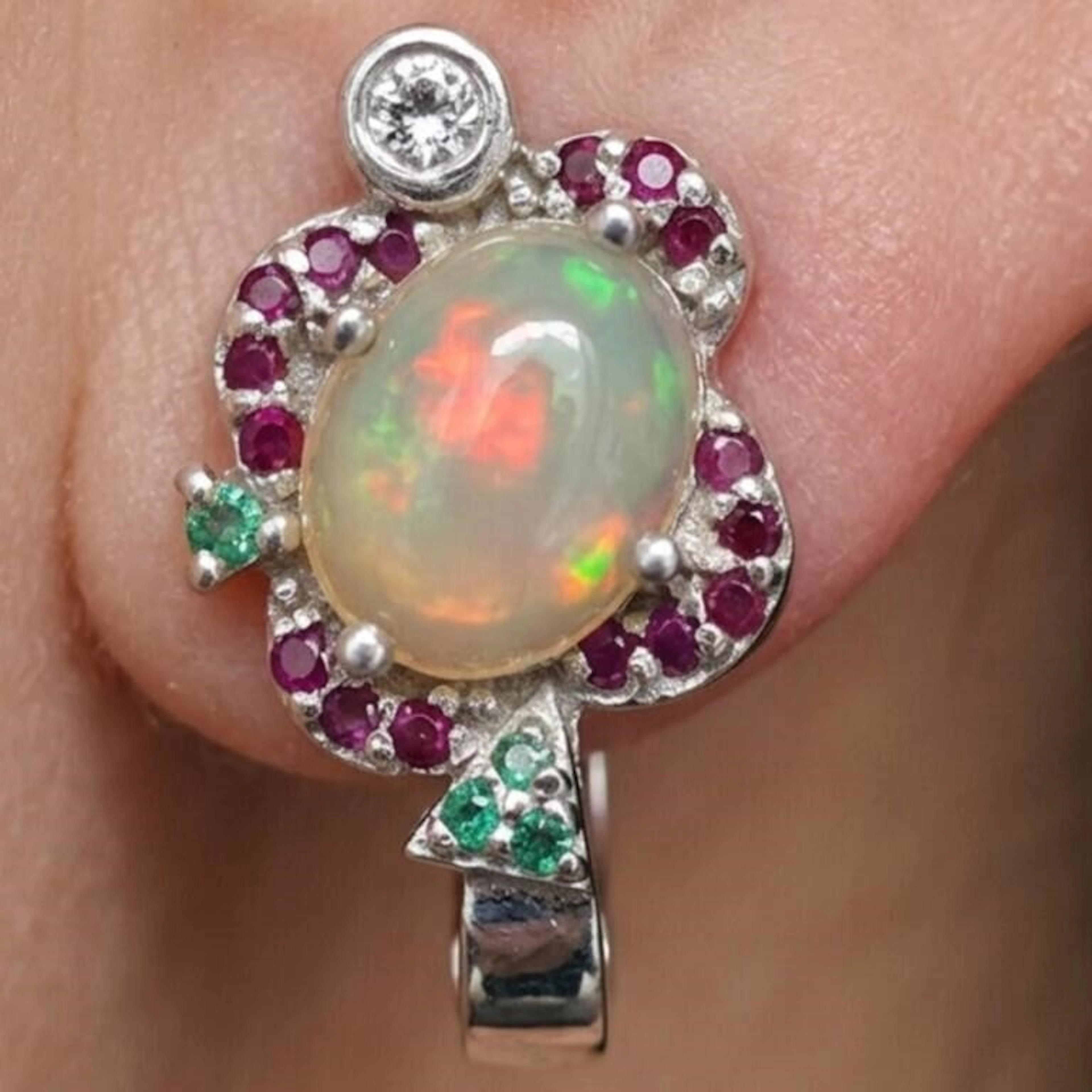 Silver 5.85g Opal Ruby 4.55ct Earrings