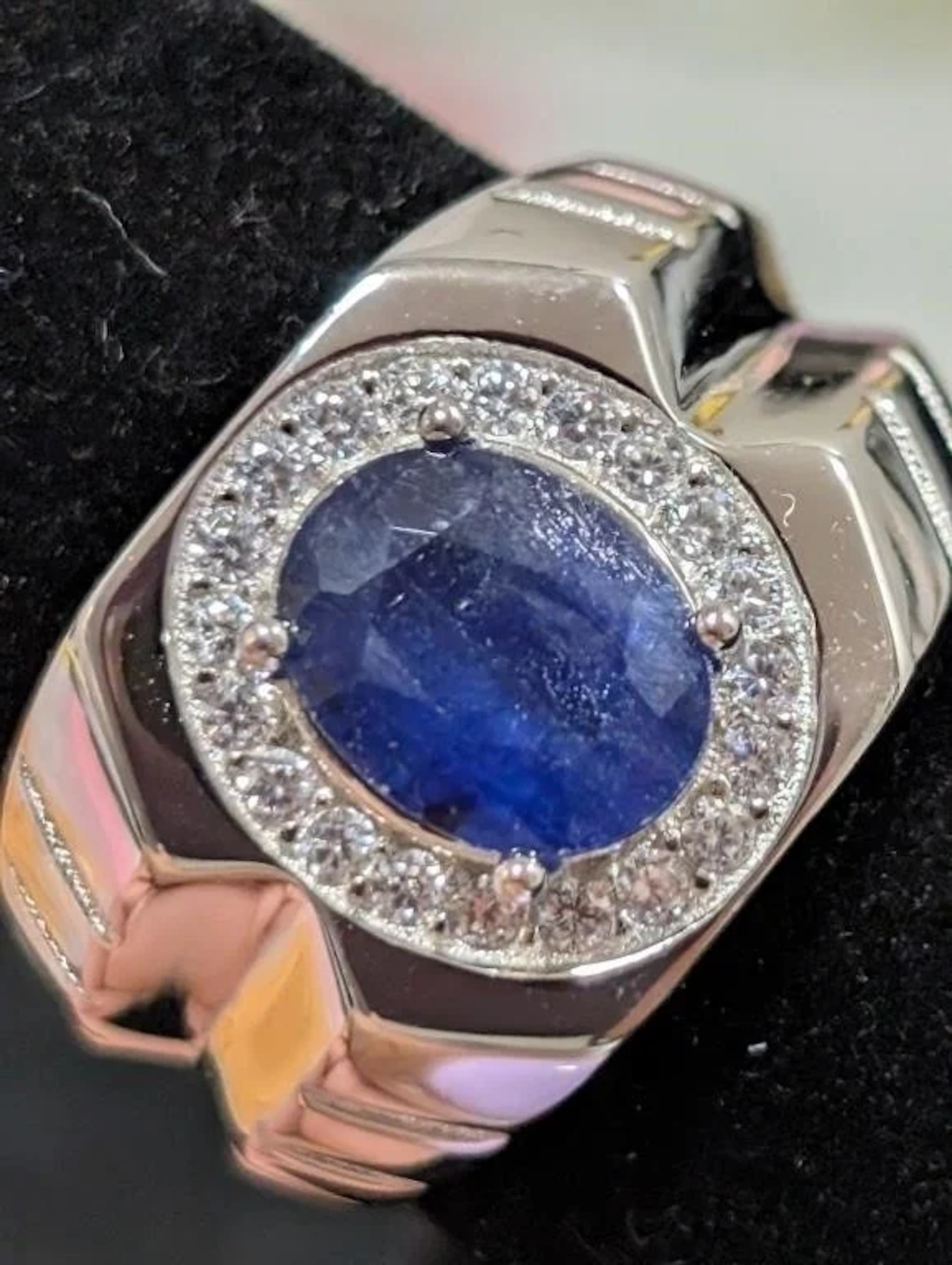 $270, Silver(7.6g), Sapphire&cz (1.5ct)Ring, size